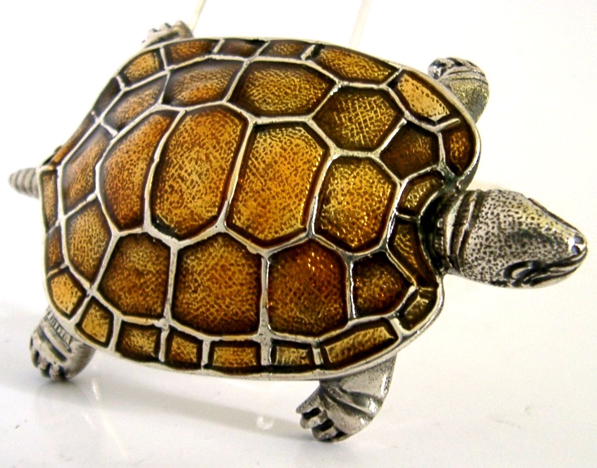 Groot Italiaans massief zilveren emaille schildpad figuur 52g 1979 Saturno Italy