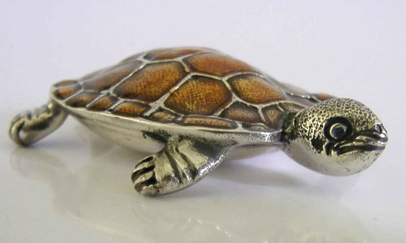 Figurine animale tortue en argent massif et émail, Saturno, Italie, 1979, 52 g photo 275.0