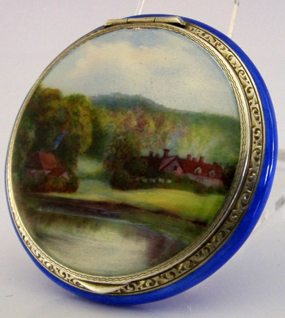 Poudrier d'époque en argent sterling et émail, peint à la main, 1927 photo 335.0