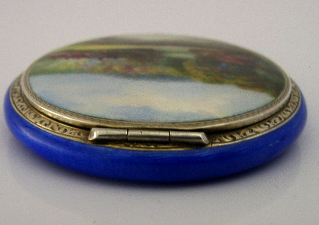 photo for sale Antiek Sterling Zilveren Email Compact 1927, Handgeschilderd