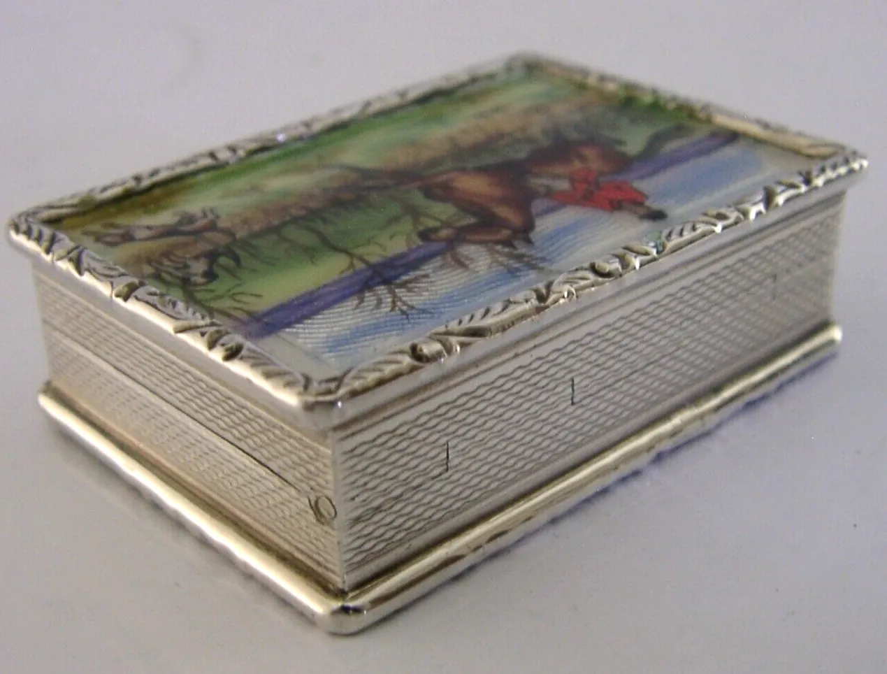 Top Quality Sterling Silver Enamel Fox Hunting Horse Riding Snuff Box 1977 photo buy