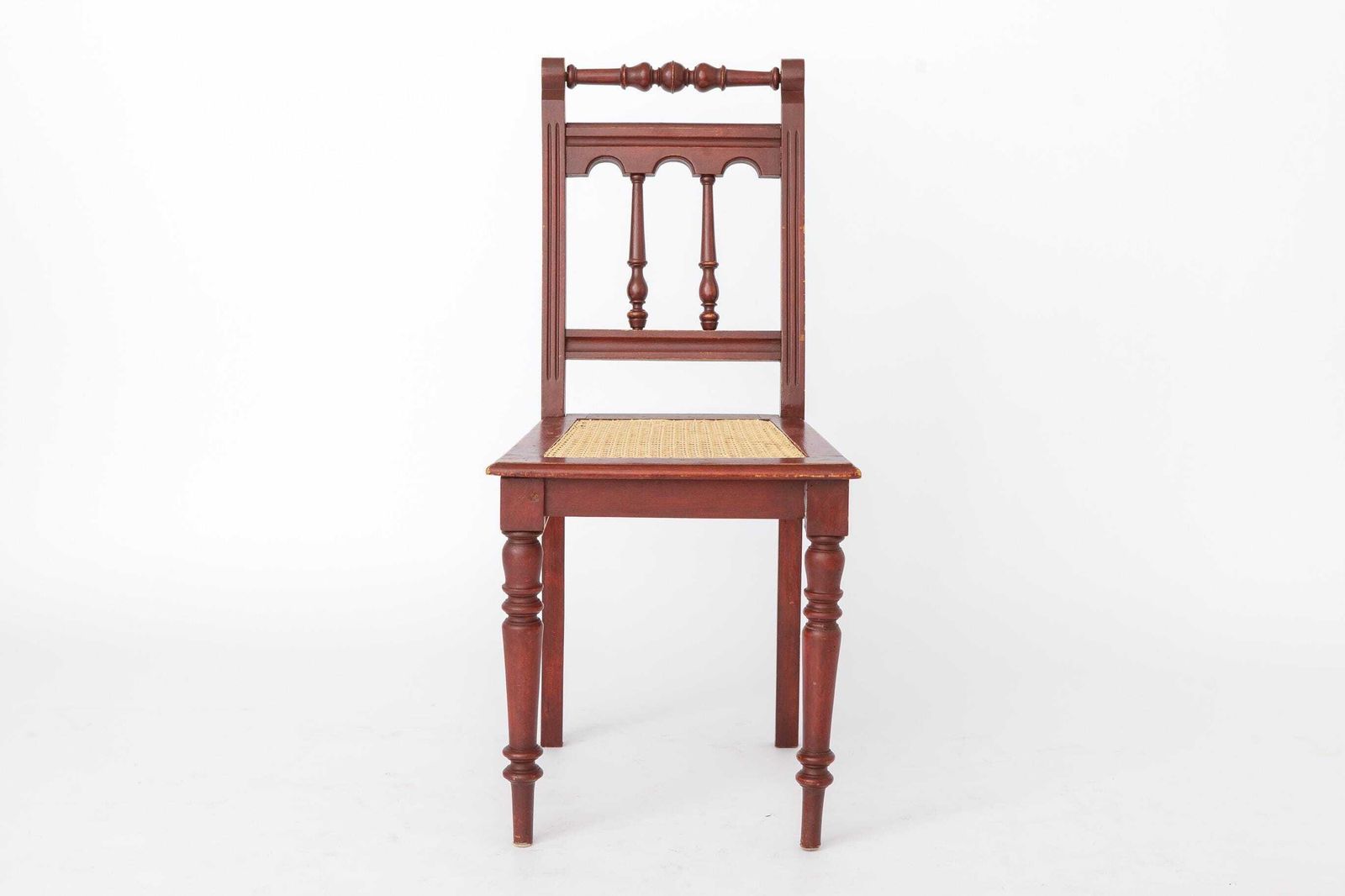 Vintage Belgian Turned Chair | 1940s Wooden Chair With New Rattan Seat