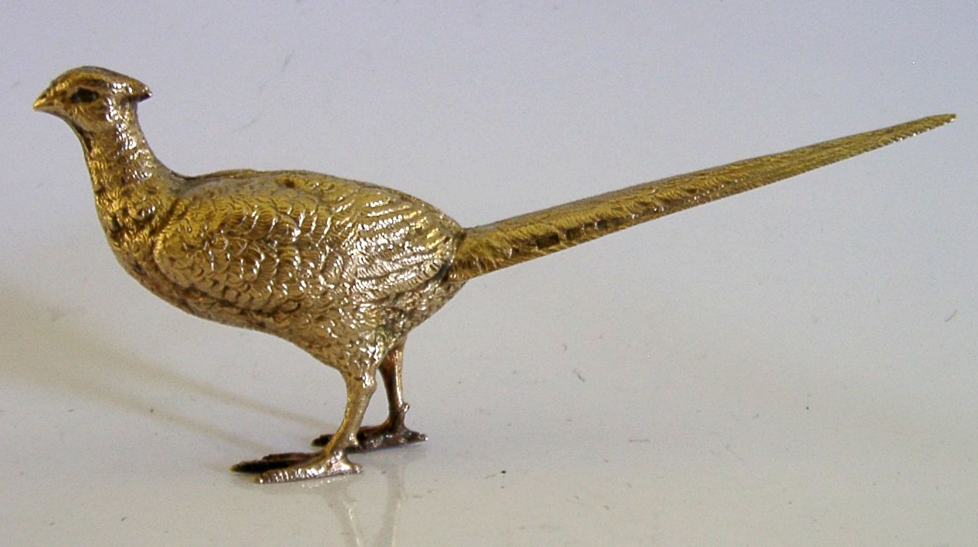 Sterling Zilveren Vergulde Gouden Fazant Vogelfiguur 1995 Engels Schieten photo for sale
