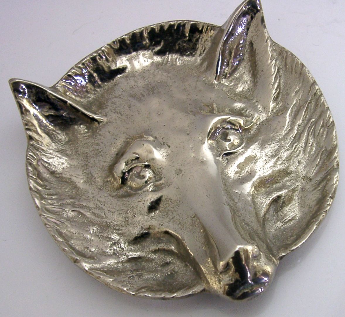 Coupelle anglaise en métal argenté, tête de renard, vers 1940, chasse, 154 g