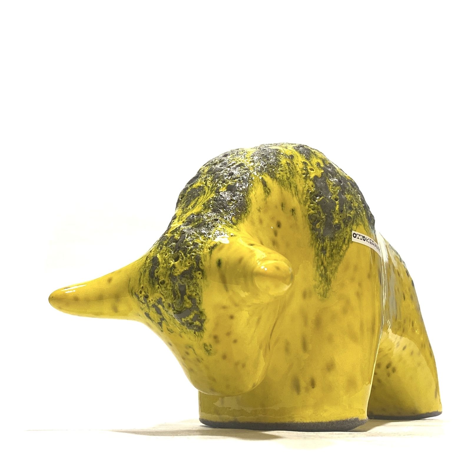 Otto Keramik Ceramic Bull In Yellow Fat Lava Glaze, West German Pottery Style Ornament photo furniture