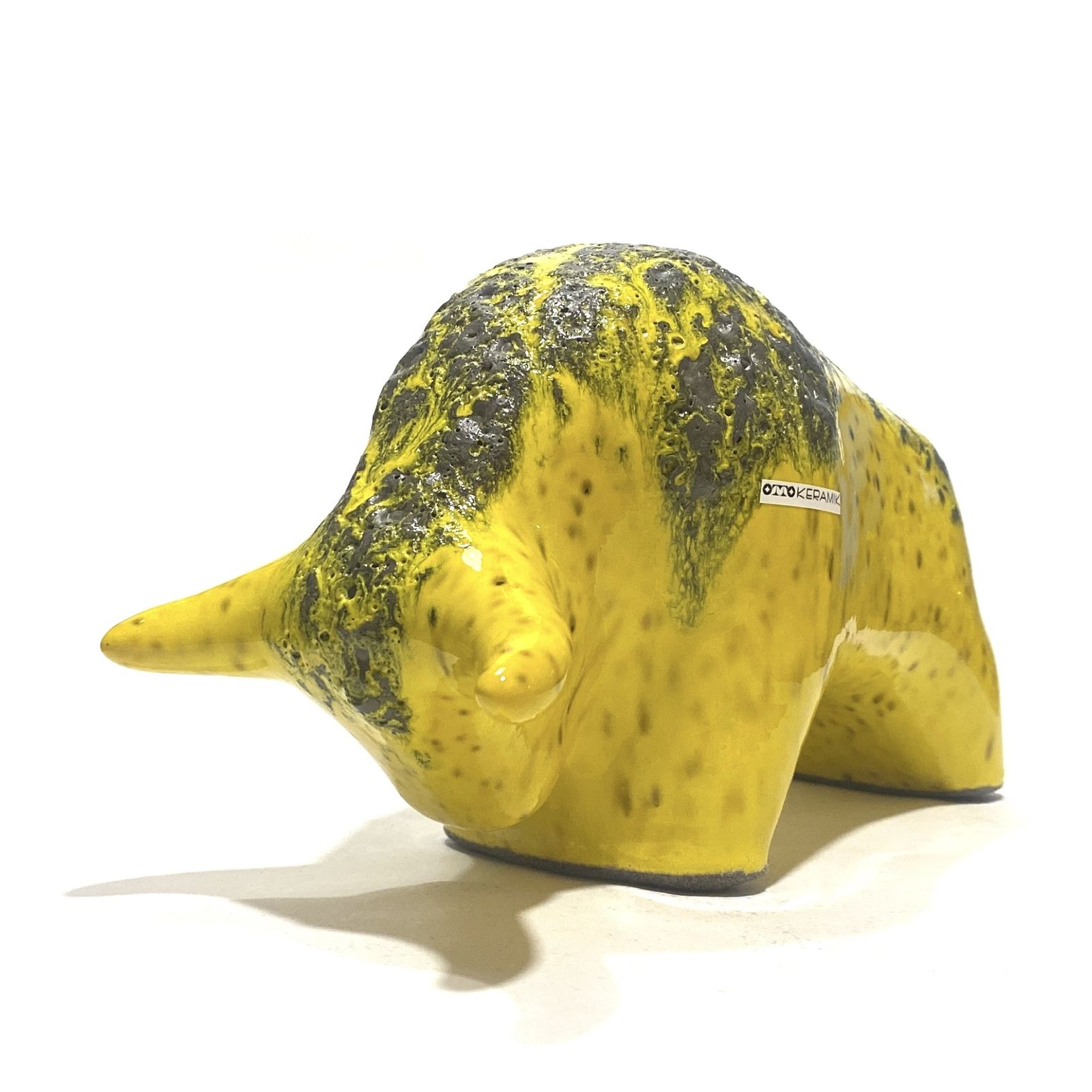 Otto Keramik Ceramic Bull In Yellow Fat Lava Glaze, West German Pottery Style Ornament photo 109.99