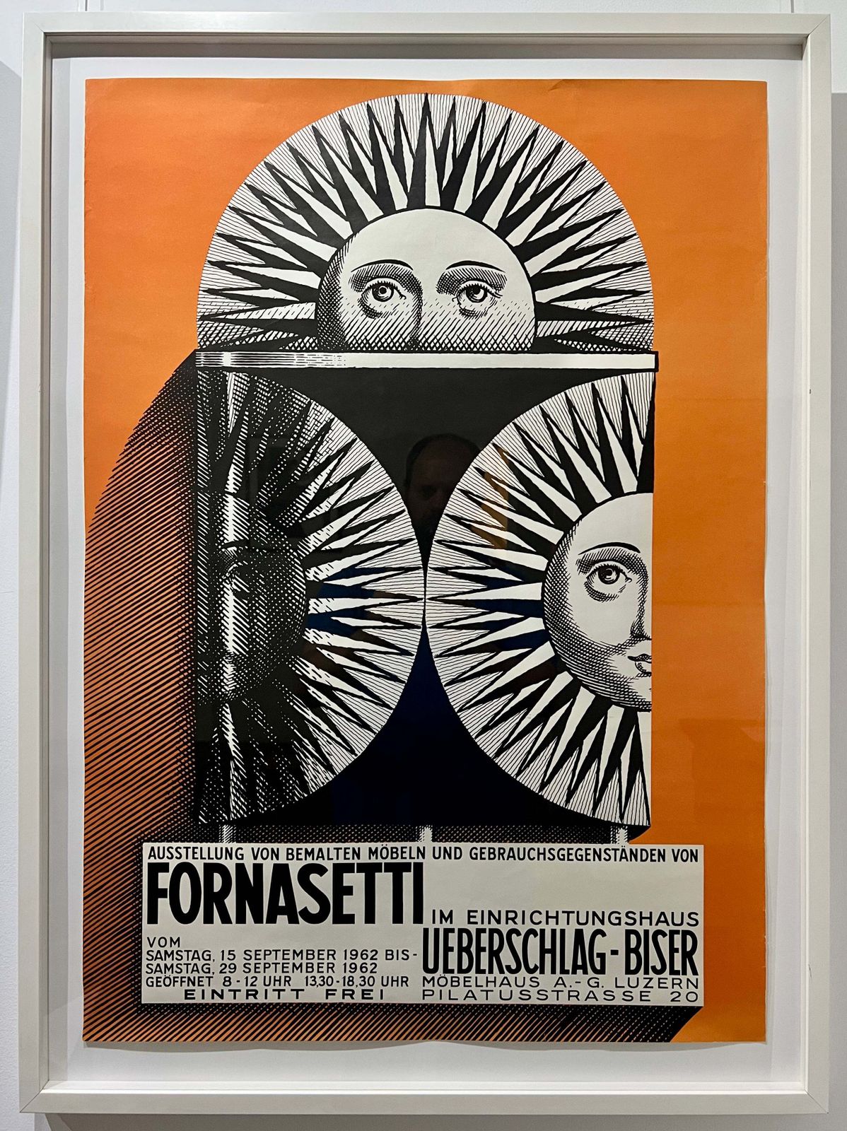 1962 Fornasetti tentoonstellingsposter, vintage druk, oranje, 94,2x64,1 cm, ingelijst