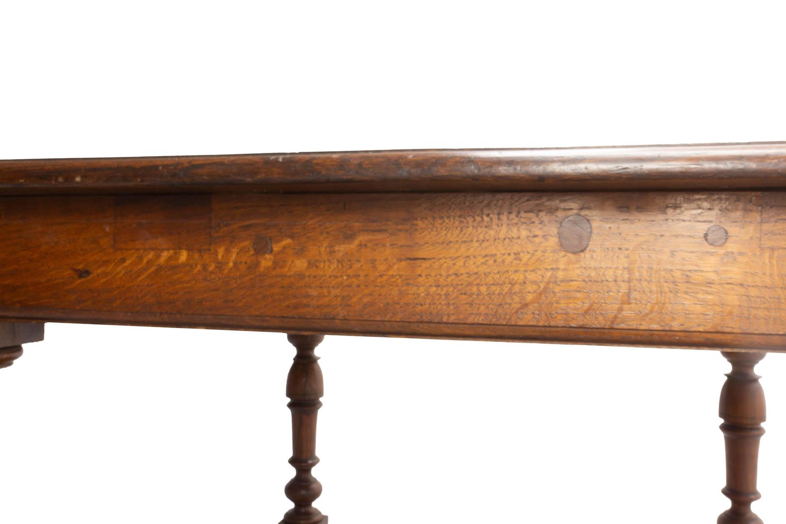 Table carrée en chêne de style Louis XIII à entretoise en X, fin du XIXe siècle photo vintage