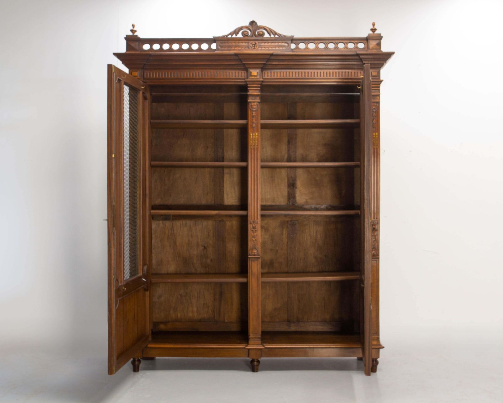 French Louis XVI Style Exotic Wood Wire Mesh Book Case Armoire C. 1890 photo Furniture