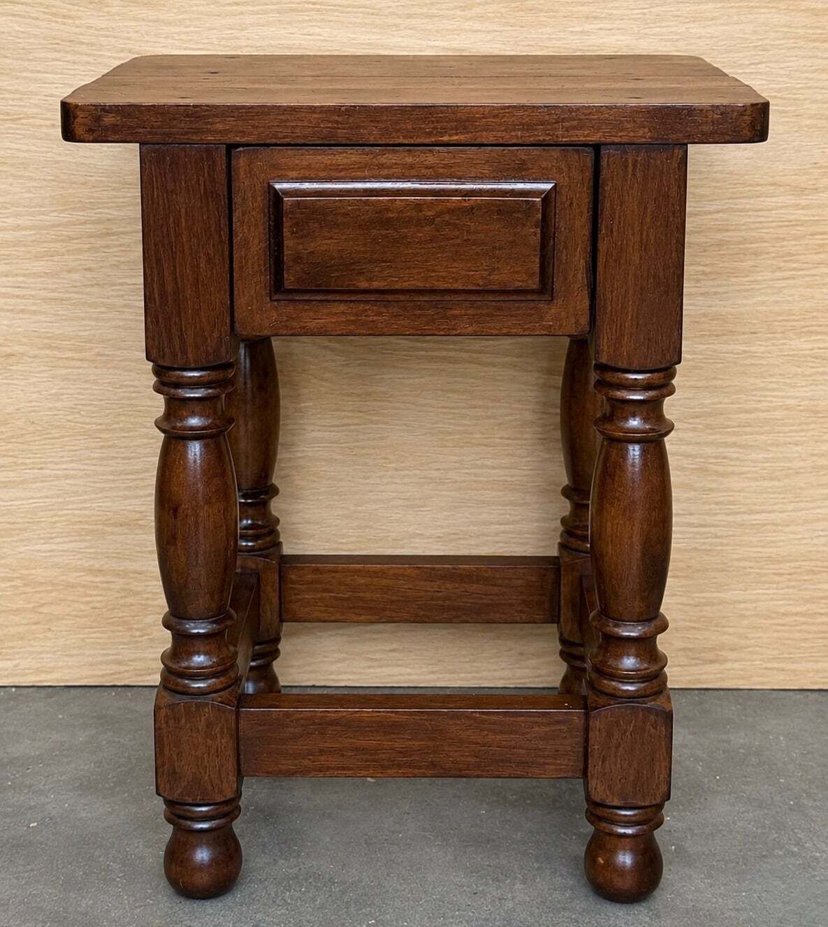 Pair Of Antique Spanish Side Tables With Turned Legs And One Drawer photo furniture