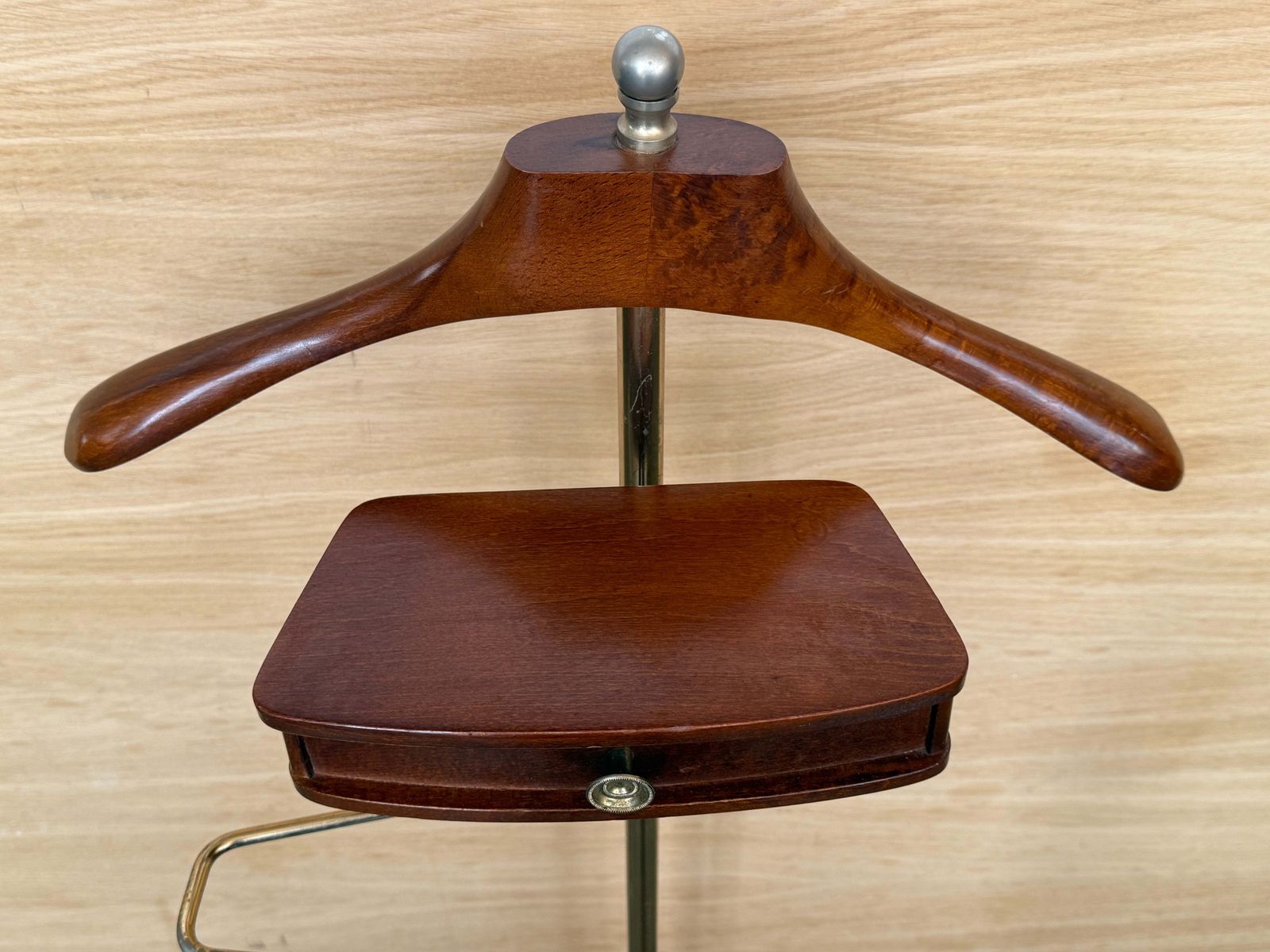 Vintage Brass & Walnut Gentleman's Valet Stand With Drawer And Trouser Rack photo buy