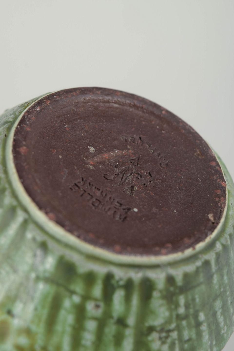 Vase en grès Nymølle, glaçure verte coulante, par Gunnar Nylund, Danemark photo Décoration