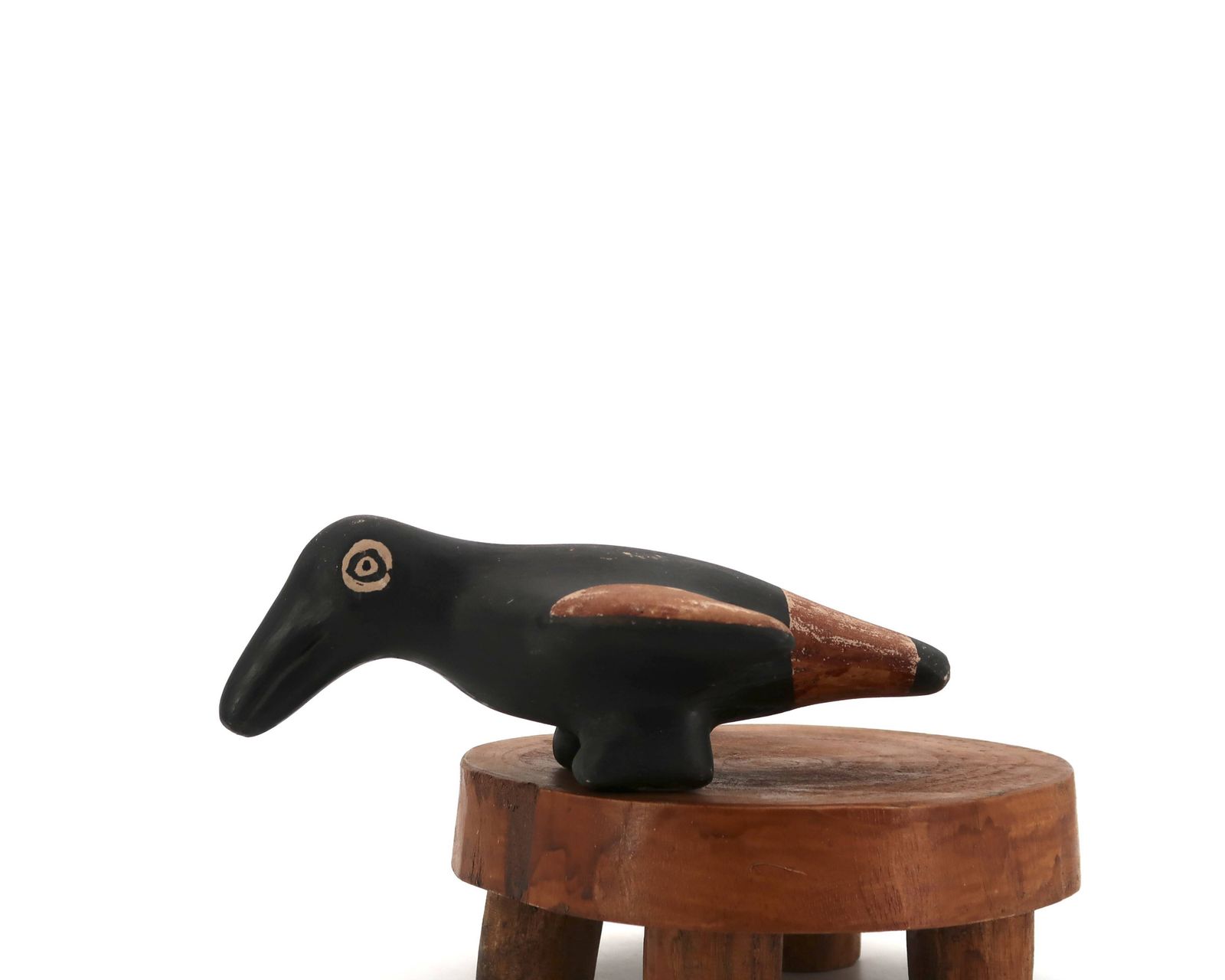 Oiseau folklorique en céramique noire et brune, Mexique Pérou, années 1970 photo vintage