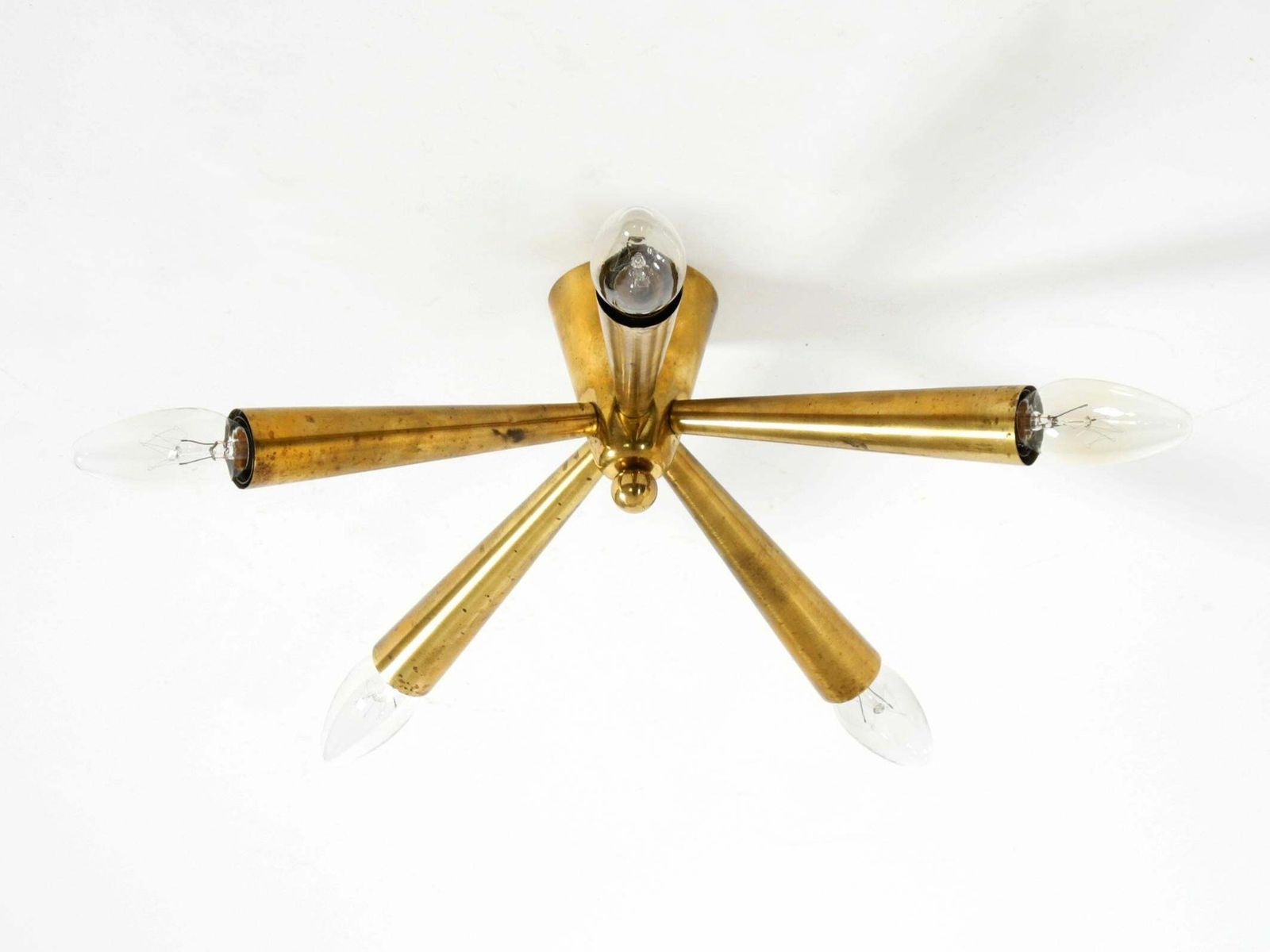 Kleine mid-century modern messing Sputnik plafondlamp met vijf armen photo furniture