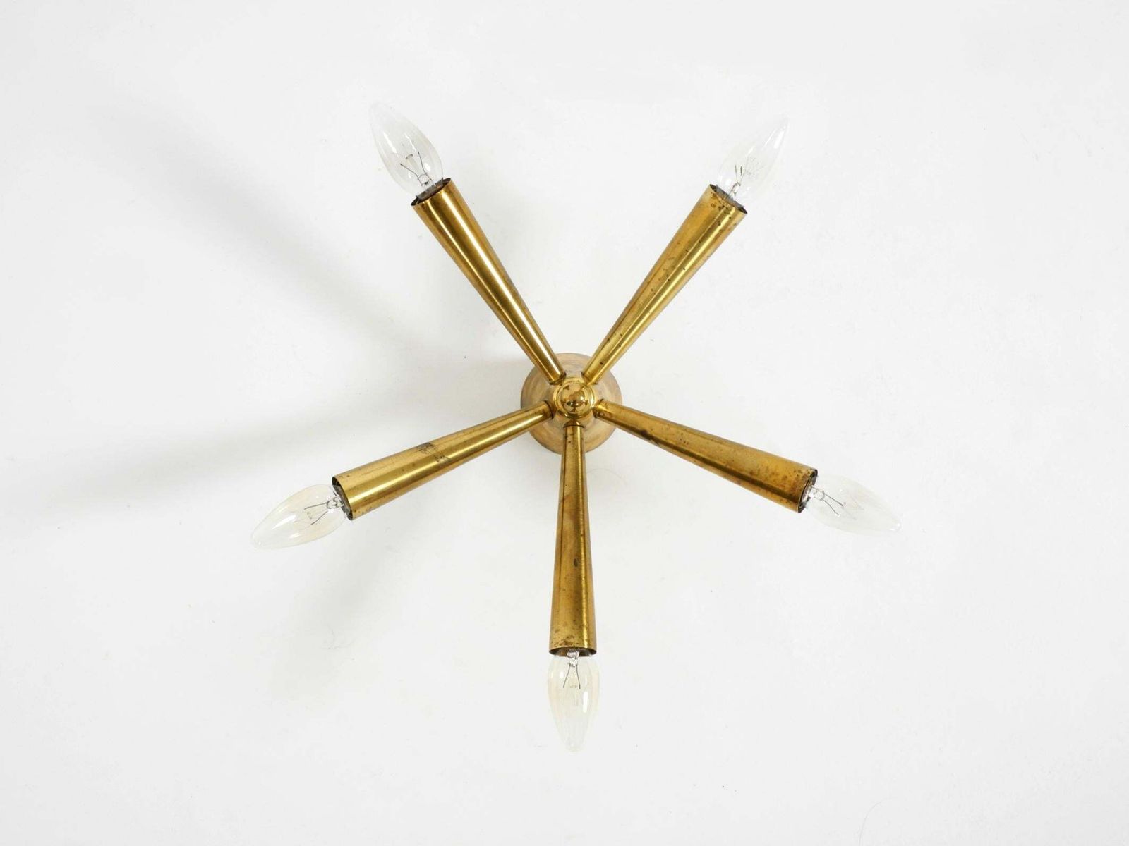 Kleine mid-century modern messing Sputnik plafondlamp met vijf armen photo 621.0