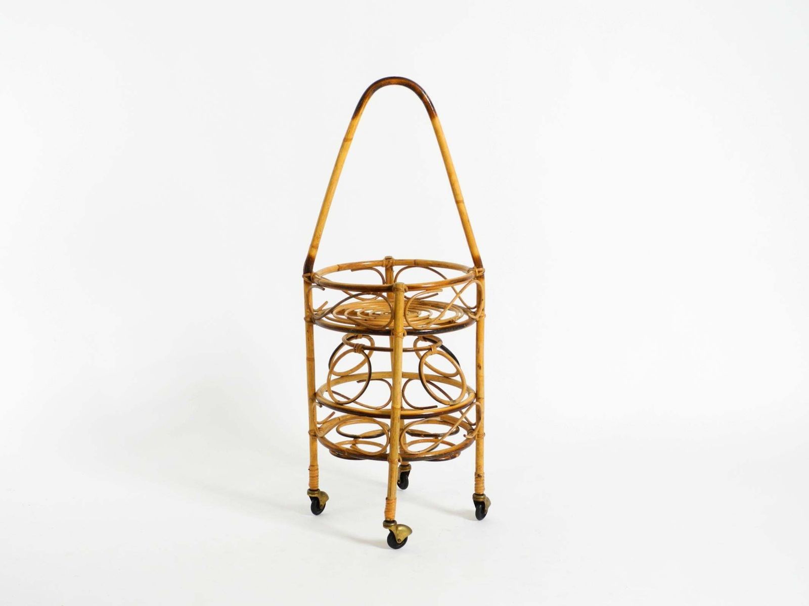 Italiaanse Mid-Century Bamboebar en Serveertrolley op Wielen photo for sale