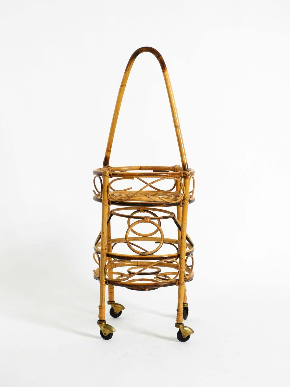Italiaanse Mid-Century Bamboebar en Serveertrolley op Wielen photo 629.0
