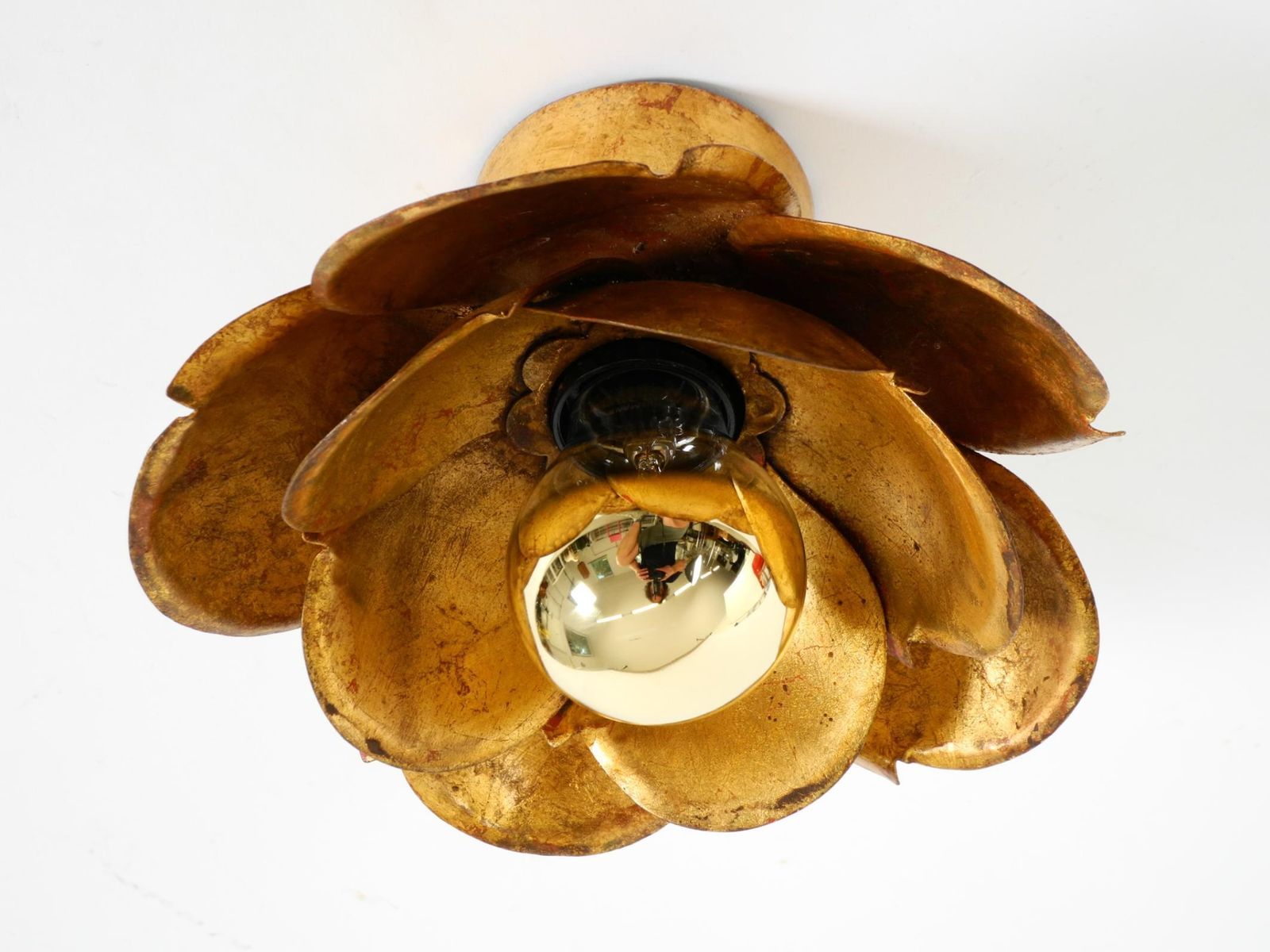 Beautiful, Large Gilded Wall Lamp, "Water Lily" Italy, 1960s photo furniture