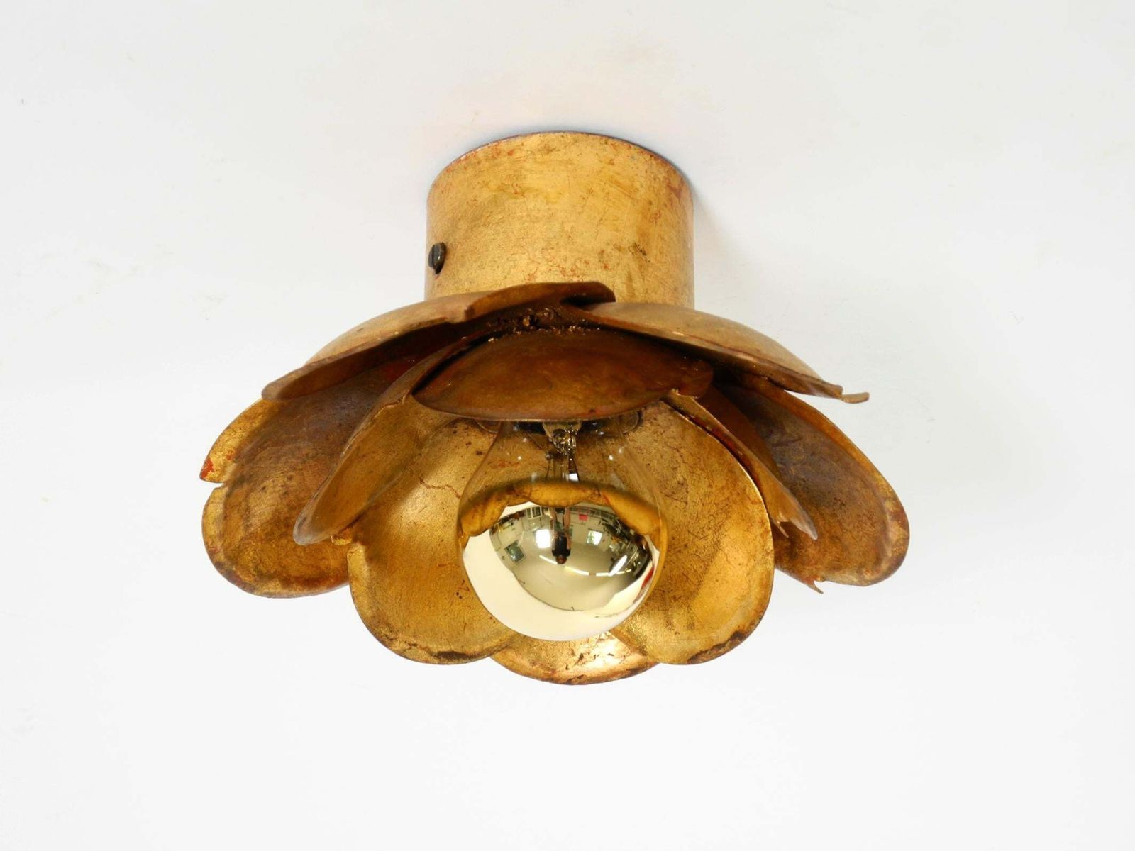 Beautiful, Large Gilded Wall Lamp, "Water Lily" Italy, 1960s photo vinterior