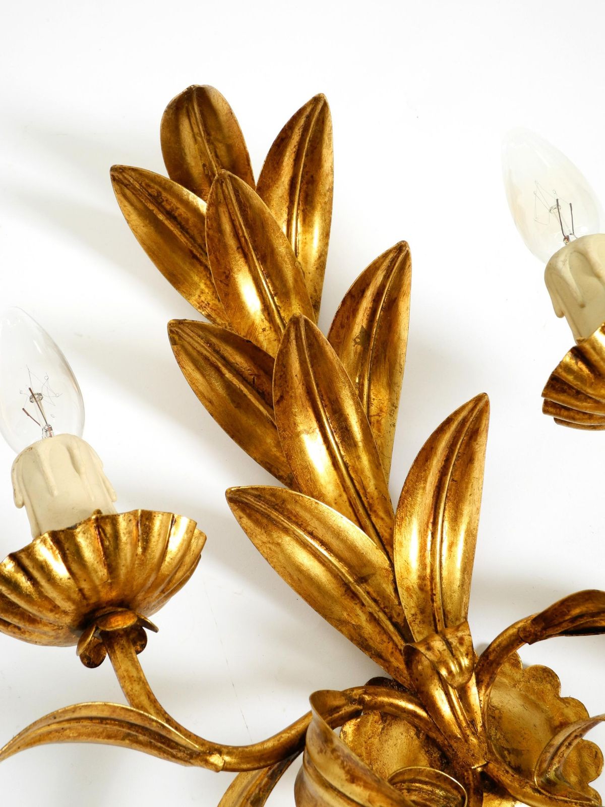 Large Italian Florentine Gilt Metal Wall Lamp With 2 Sockets, 1960s photo 511.0