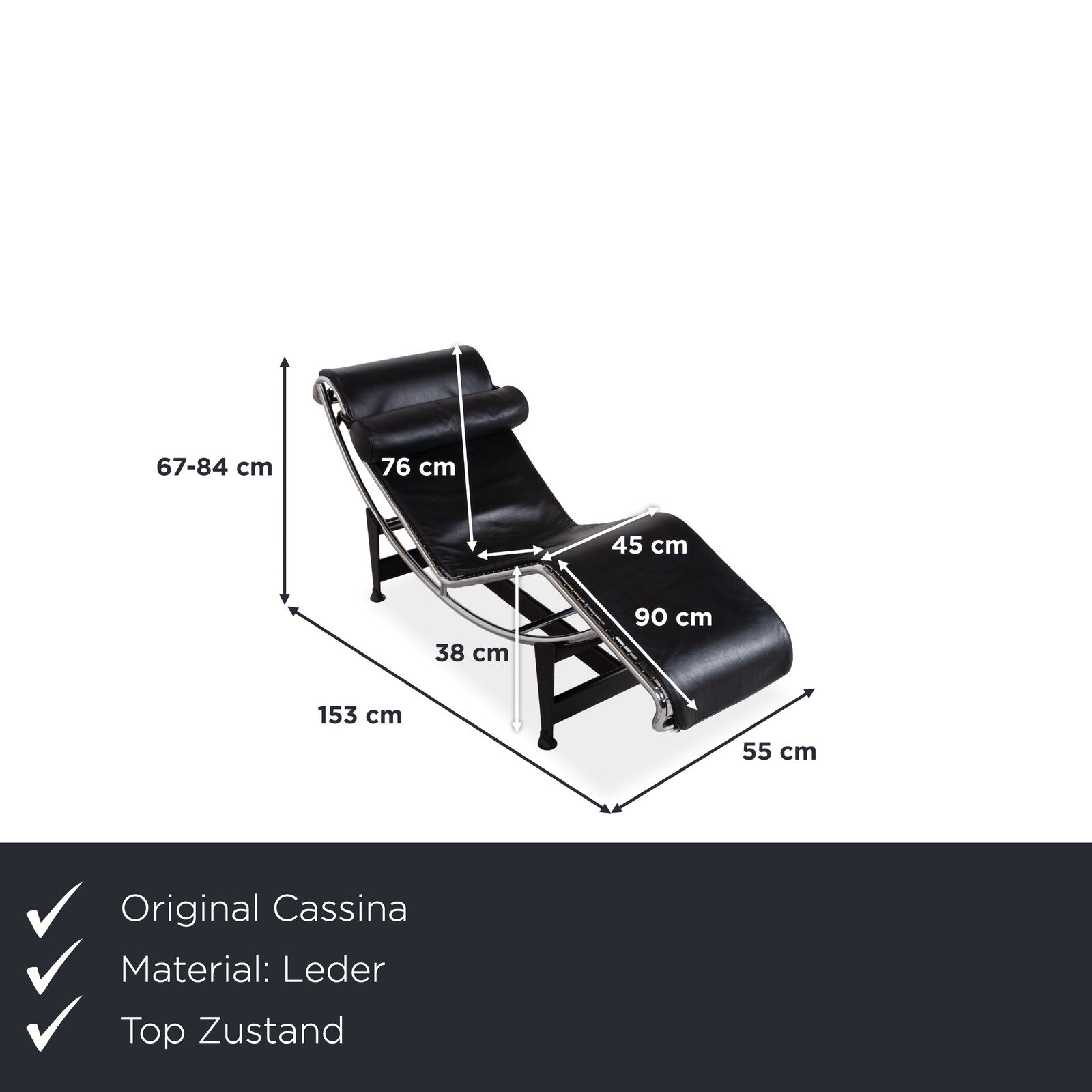 Cassina Le Corbusier Lc 4 Leather Chaise Lounge Black Bauhaus photo furniture