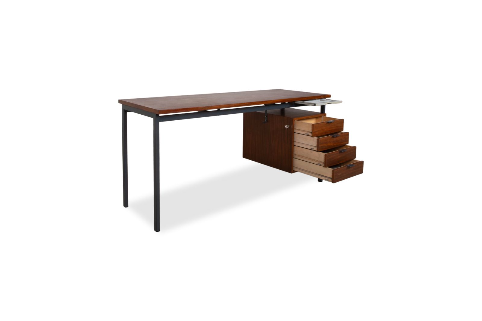 Mid Century Bruin Bureau van Christian Holzäpfel KG, Teakhout, Vintage Metalen Frame met Lades photo for sale