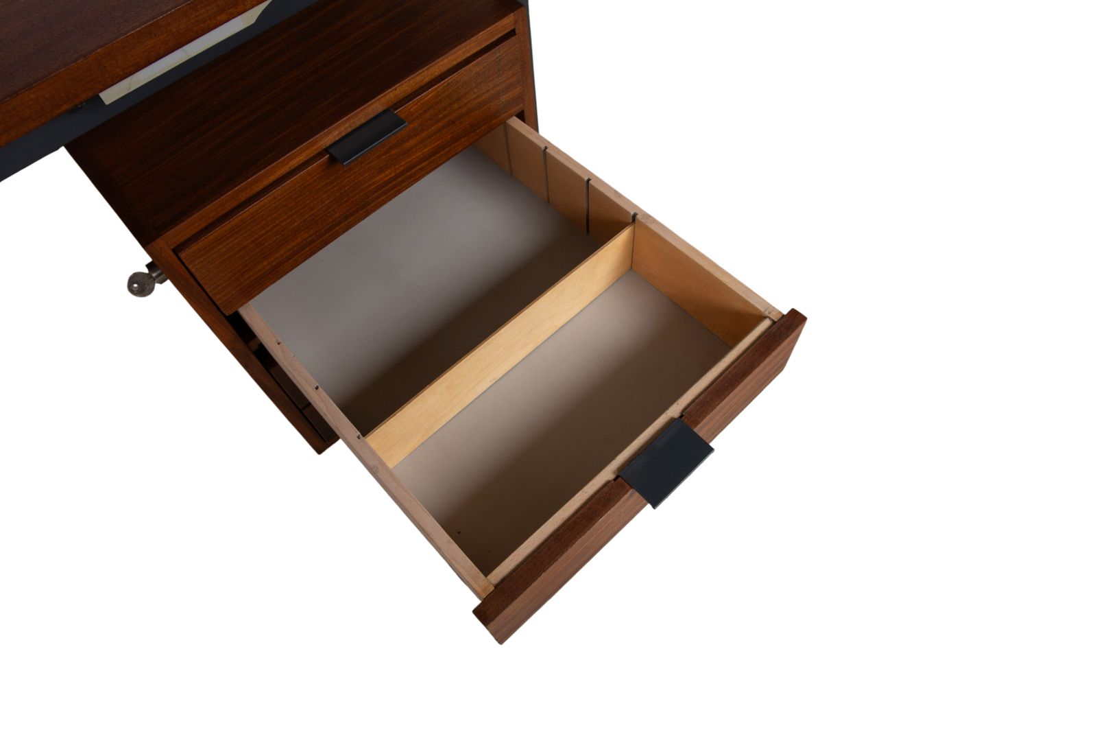 Mid Century Brown Desk By Christian Holzäpfel Kg, Teak Wood, Vintage Metal Frame With Drawers photo vinterior