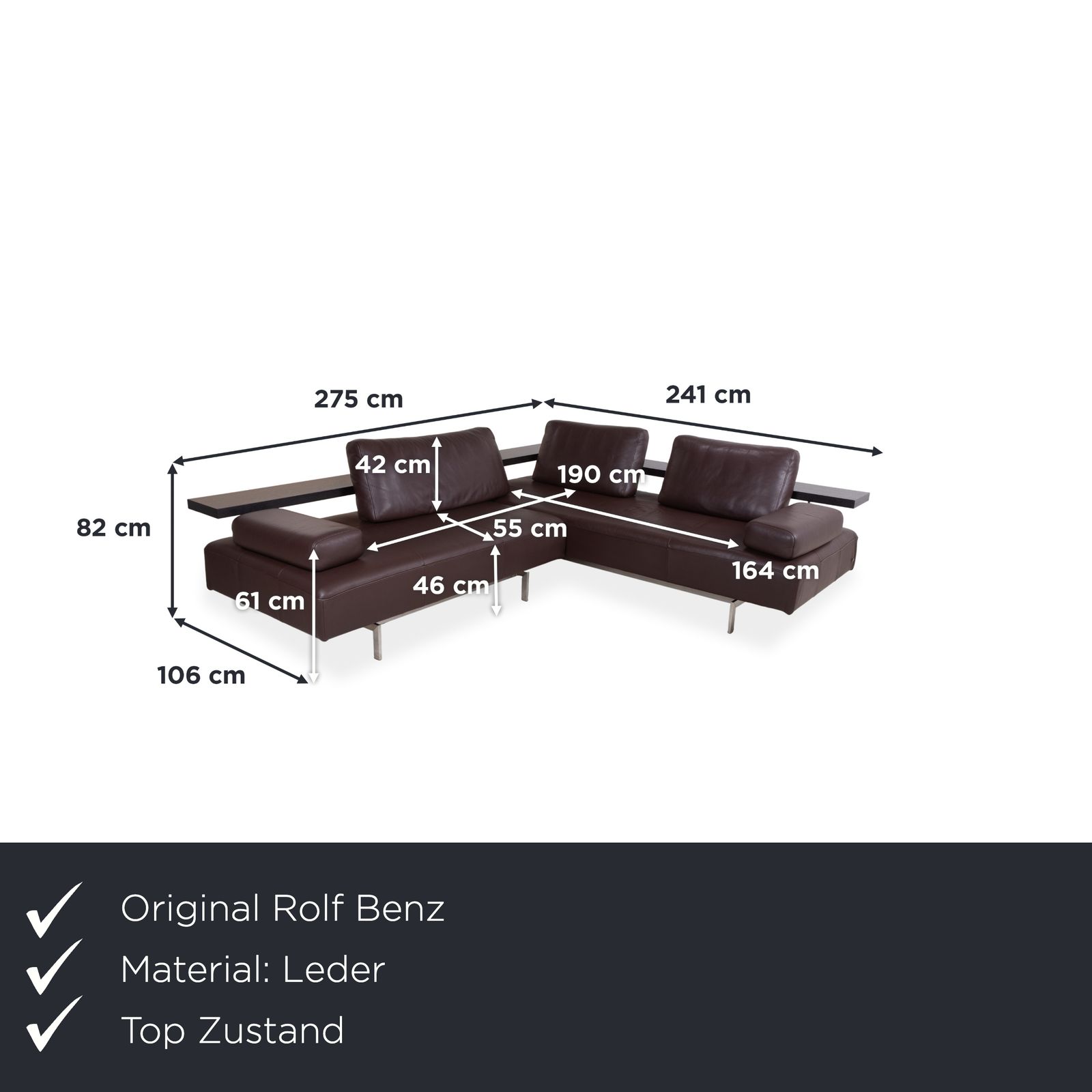 Rolf Benz Dono 6100 Leather Corner Sofa Brown Manual Function photo furniture