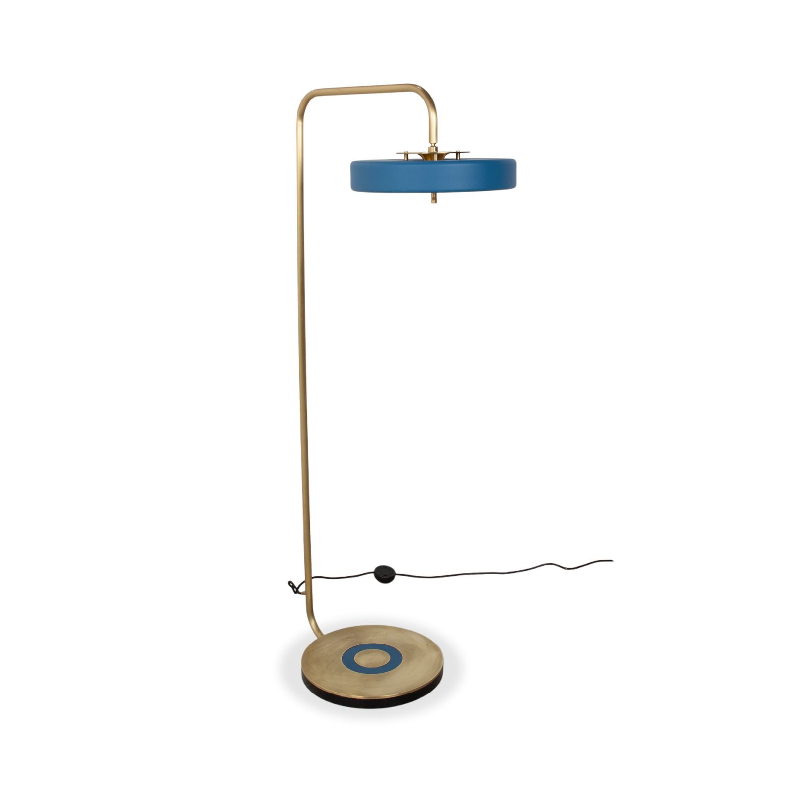 Lampe de sol Revolve Design en laiton doré et bleu, par Bert Frank photo for sale