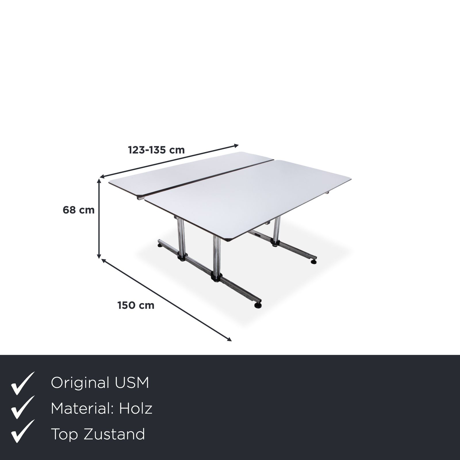 Bureau USM Kitos en bois, blanc et chrome, réglable en hauteur, fonction manuelle photo furniture