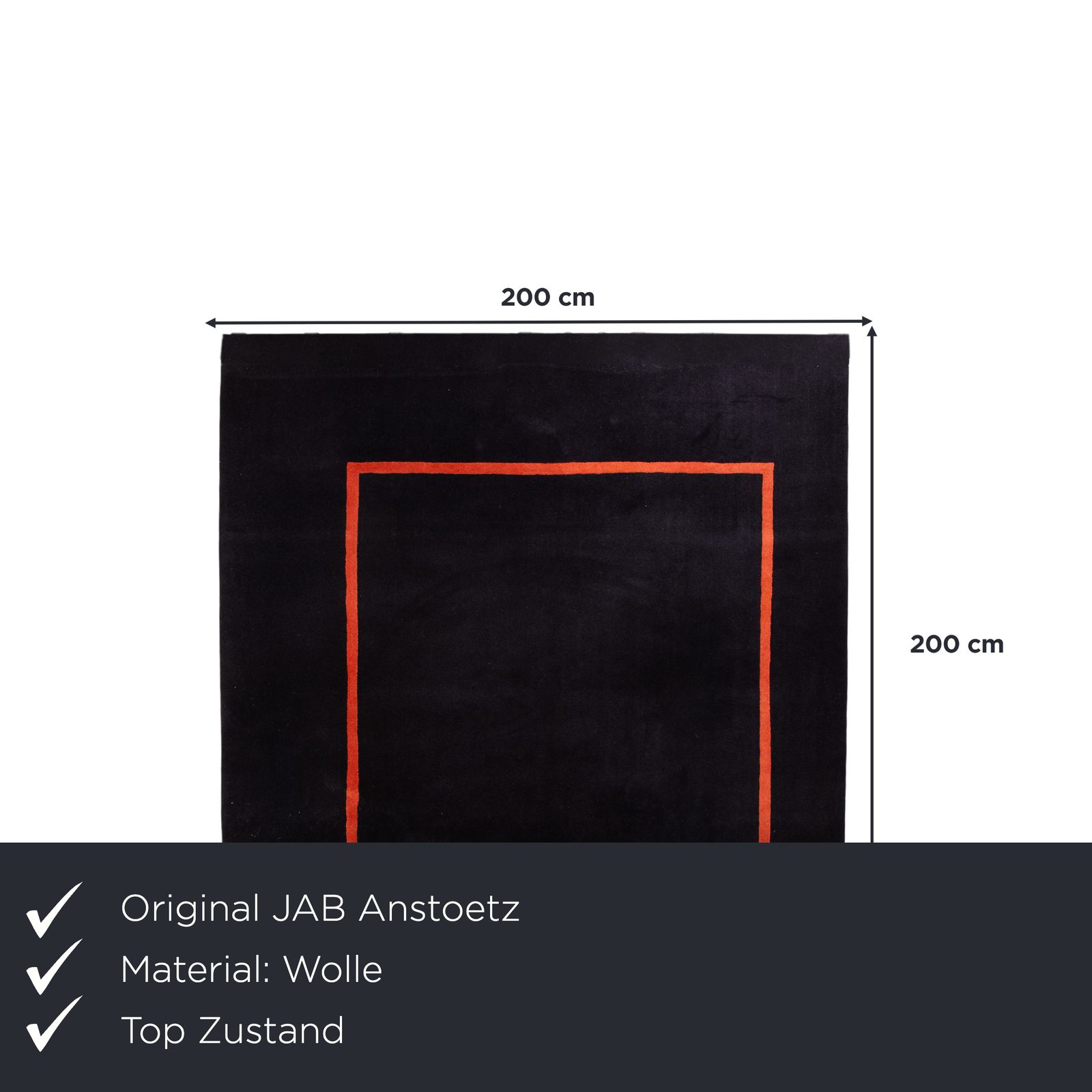 Tapis Jab Anstoetz Frame en laine, noir/orange, 200 x 200 cm photo furniture