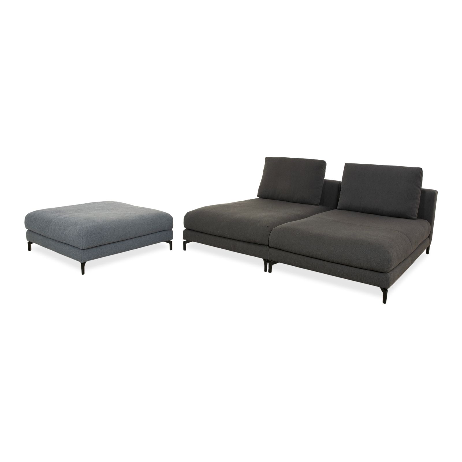 Rolf Benz Nuvola Stof 2x Lounger Met Voetenbank Grijs Blauw Antraciet