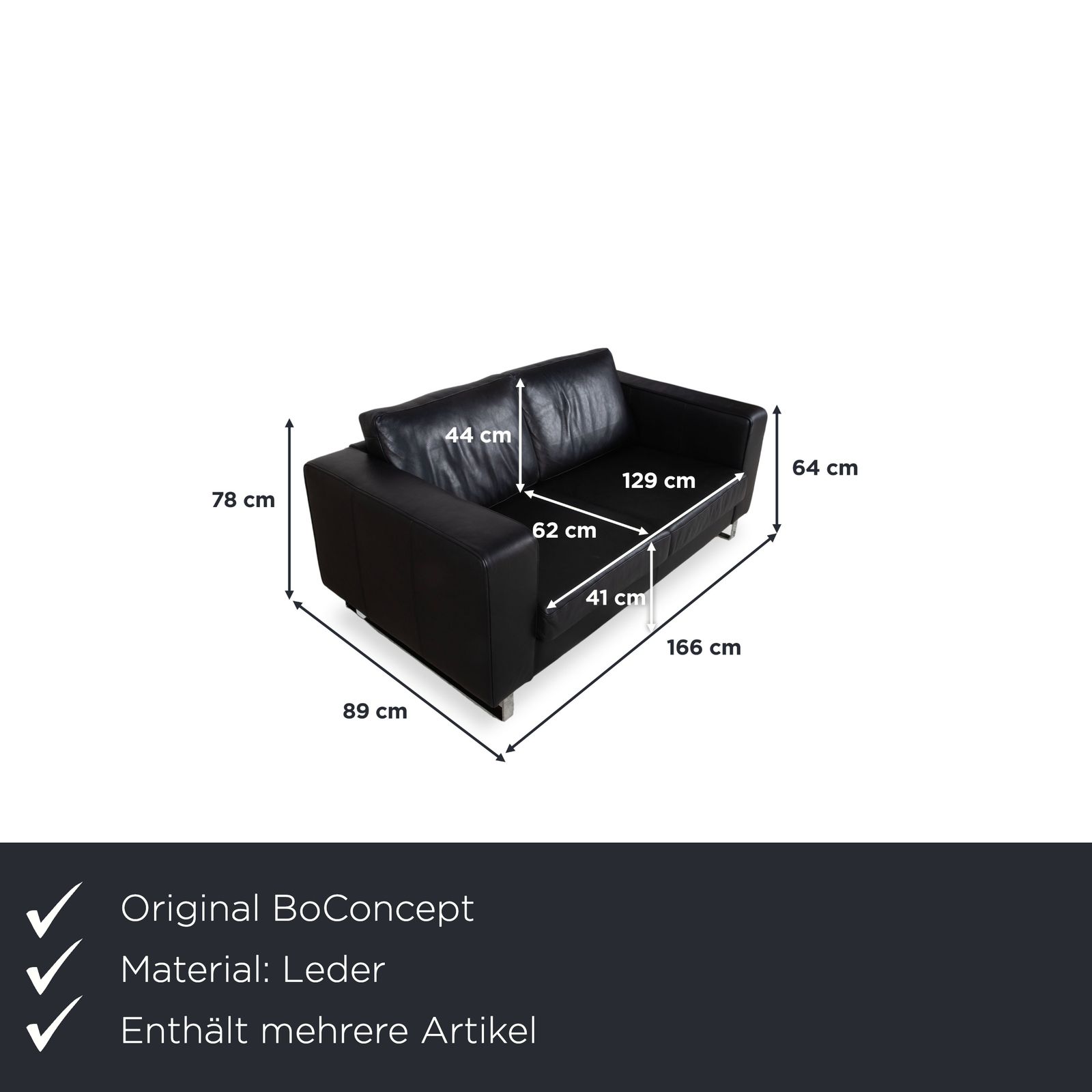 Boconcept Indivi Set Leather Two Seater Stool Black Couch photo furniture