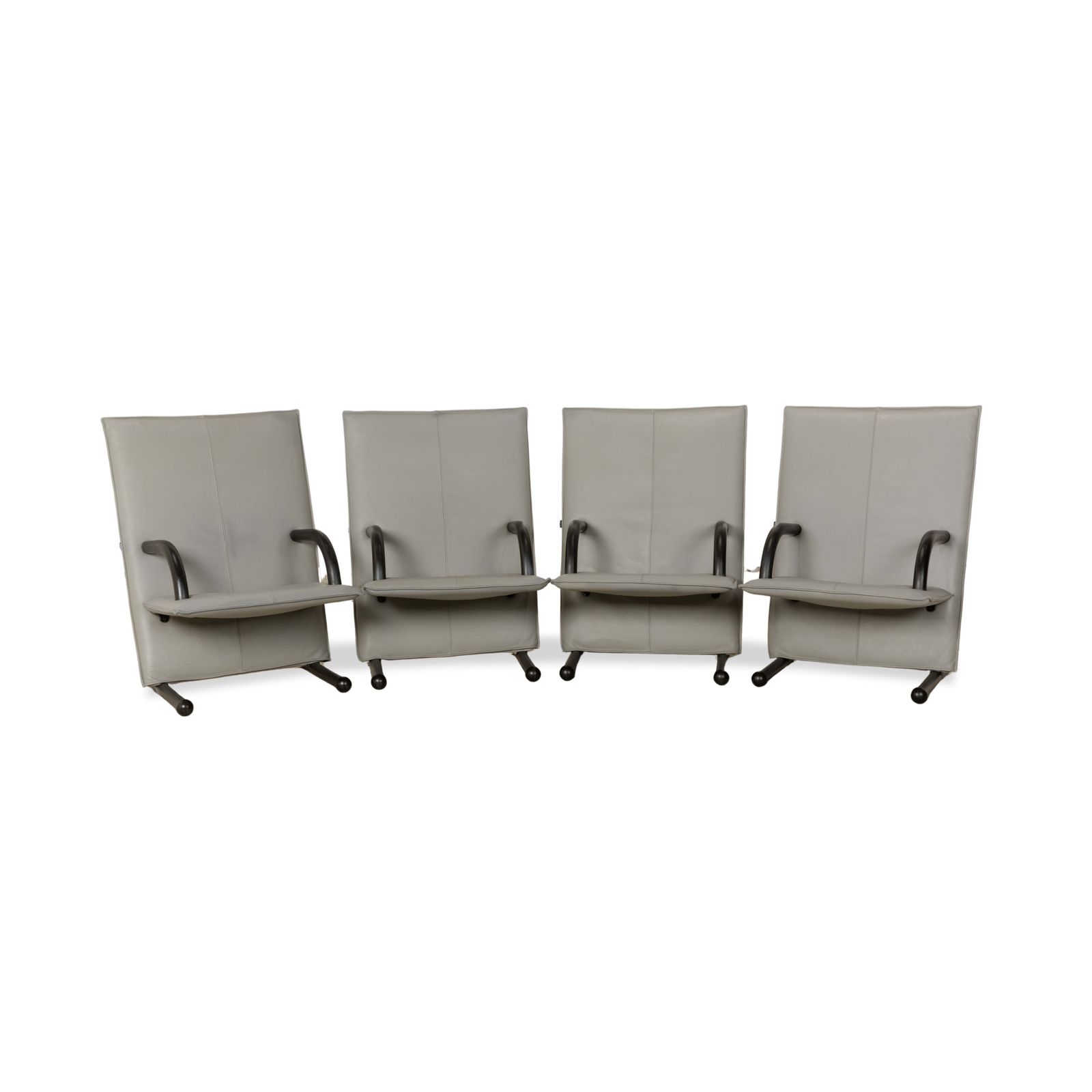 Fauteuils Arflex T-Line en cuir, gris et noir, lot de 4