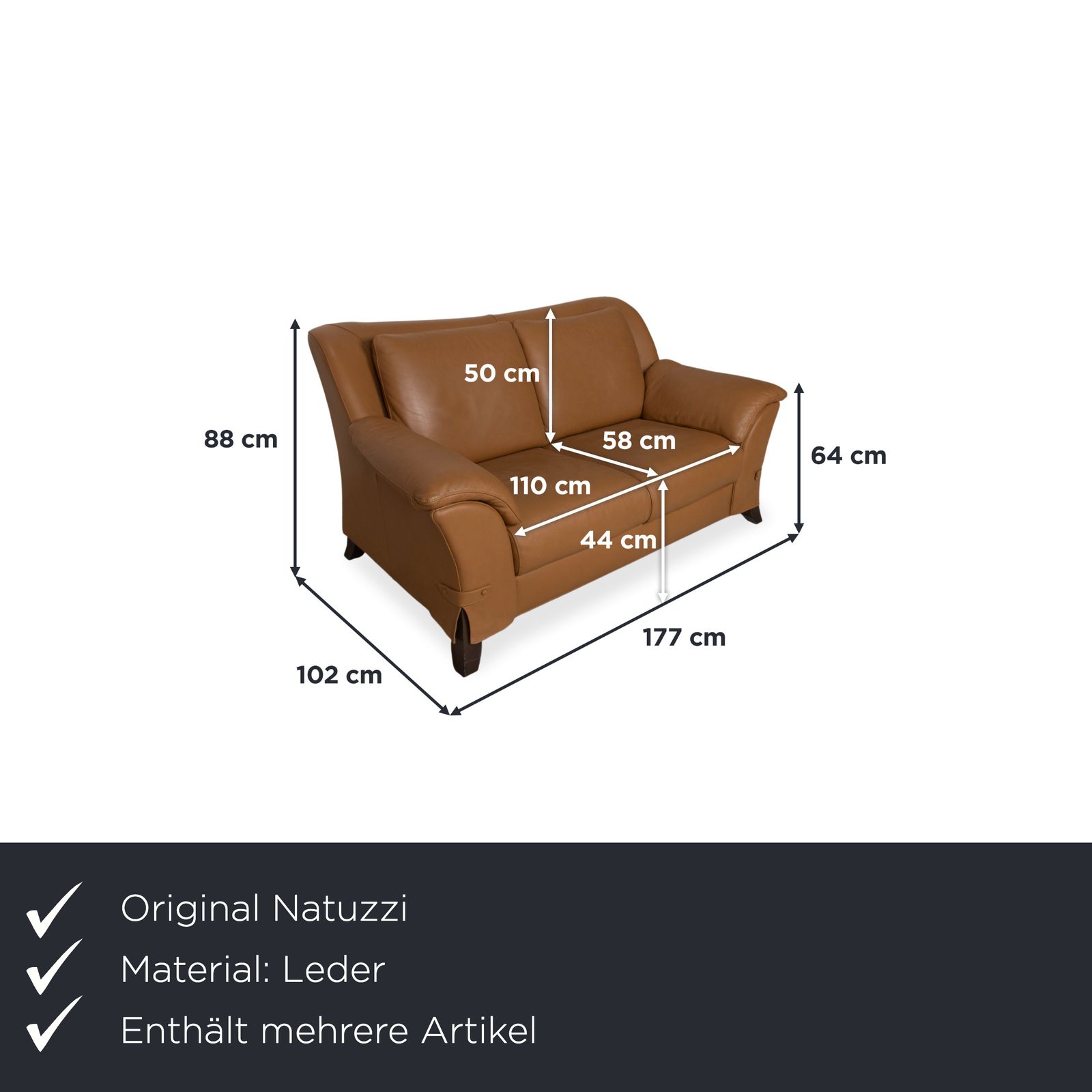 Ensemble canapé 2 places et fauteuil Natuzzi en cuir brun cognac photo furniture