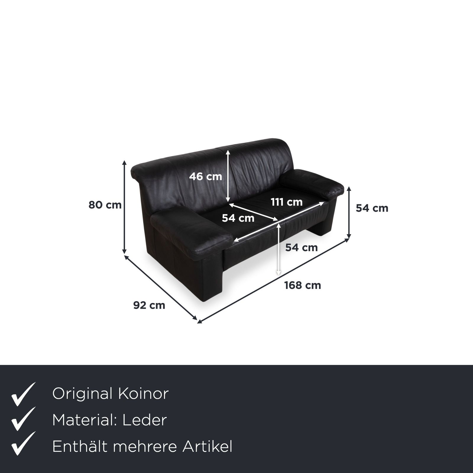 Koinor Leather Set Three Seater Two Seater Black Sofa photo for sale