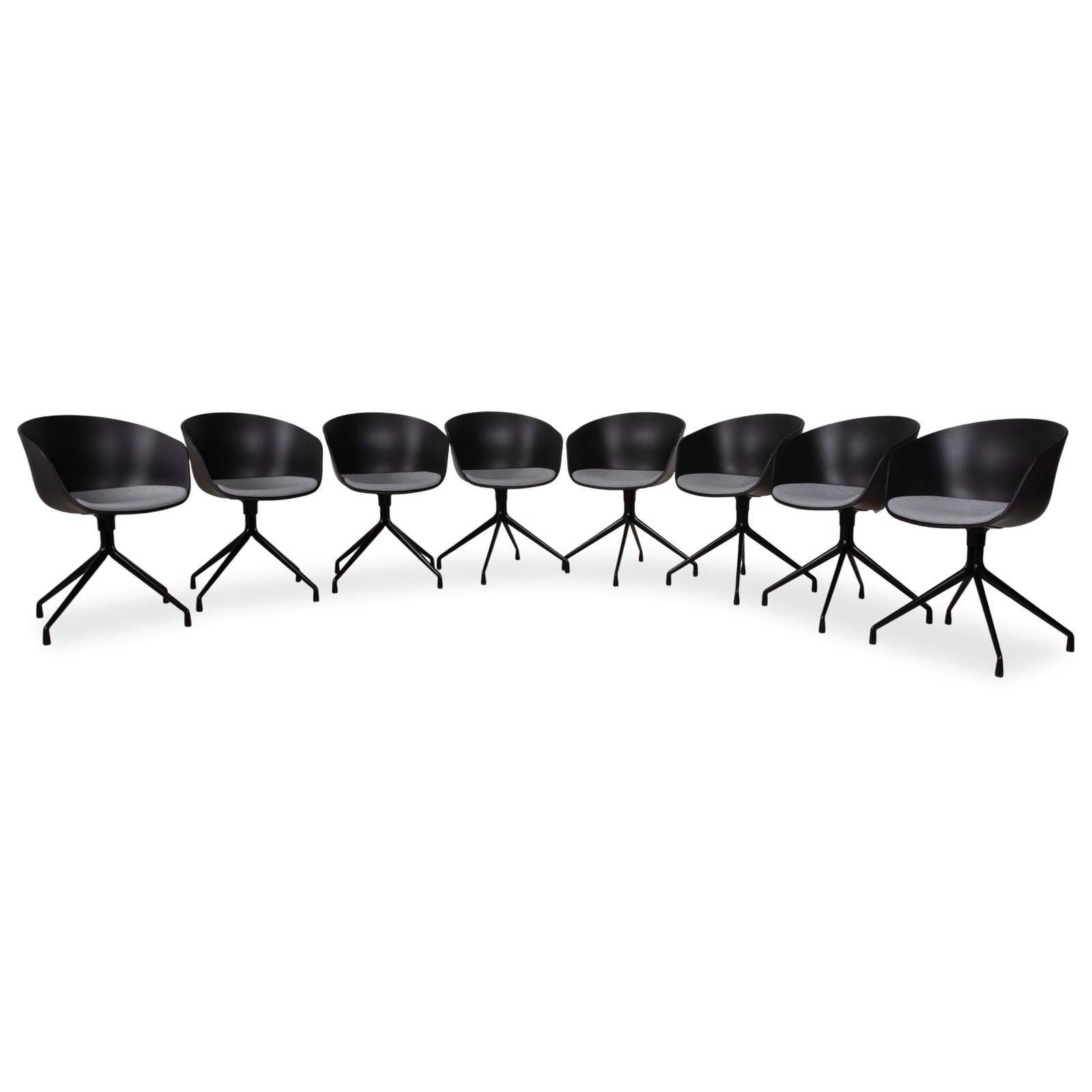 Set van 8 Hay Aac20 Plastic Chairs, grijs en zwart, manuele functie