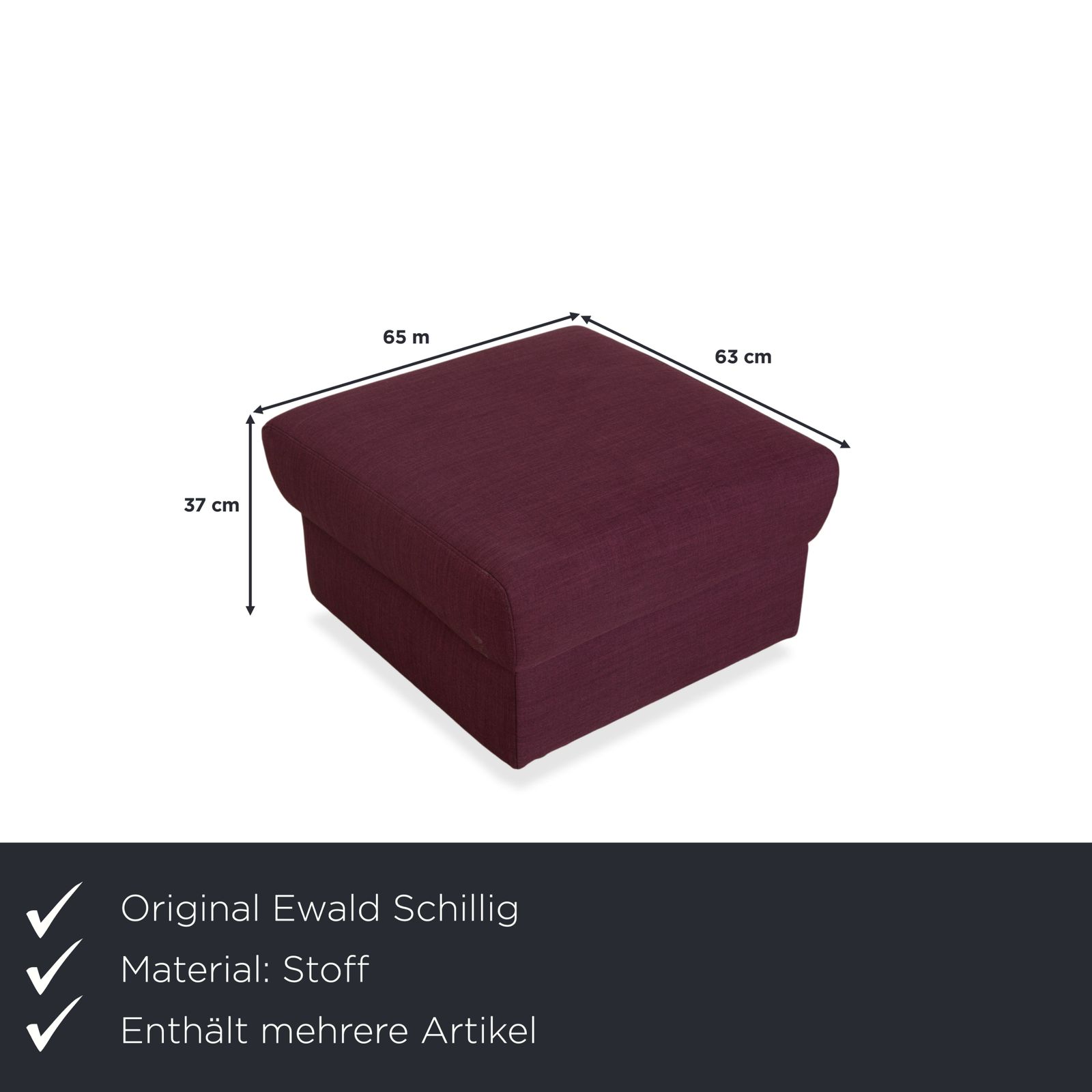 Ewald Schillig Flex Plus Fabric Three Seater With Ottoman, Purple, Aubergine, Red photo for sale
