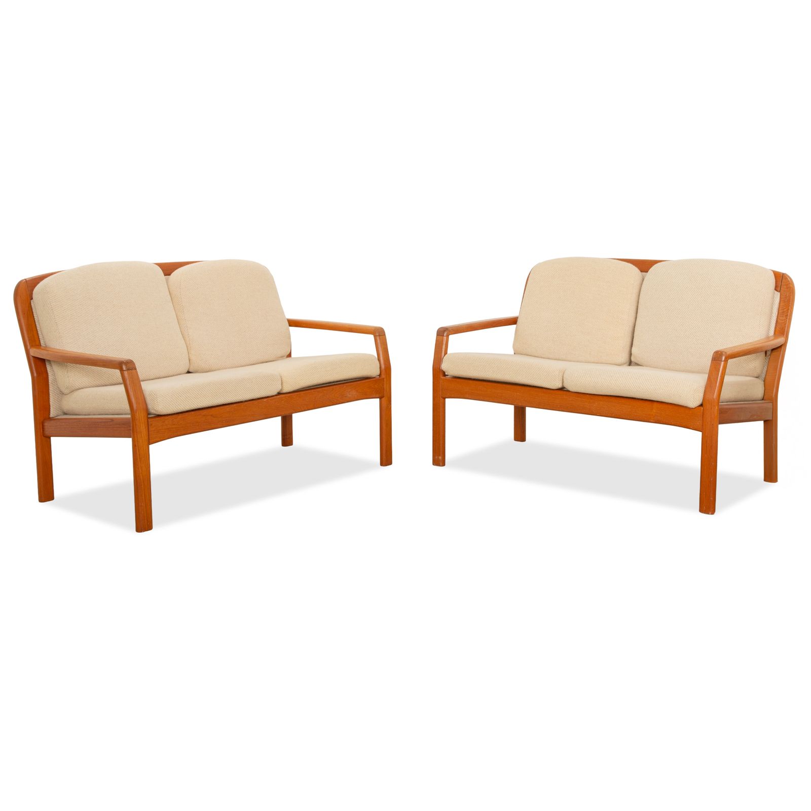 Dyrlund Set 2x Tweezitter Hout Stof Bruin Beige Mid-Century