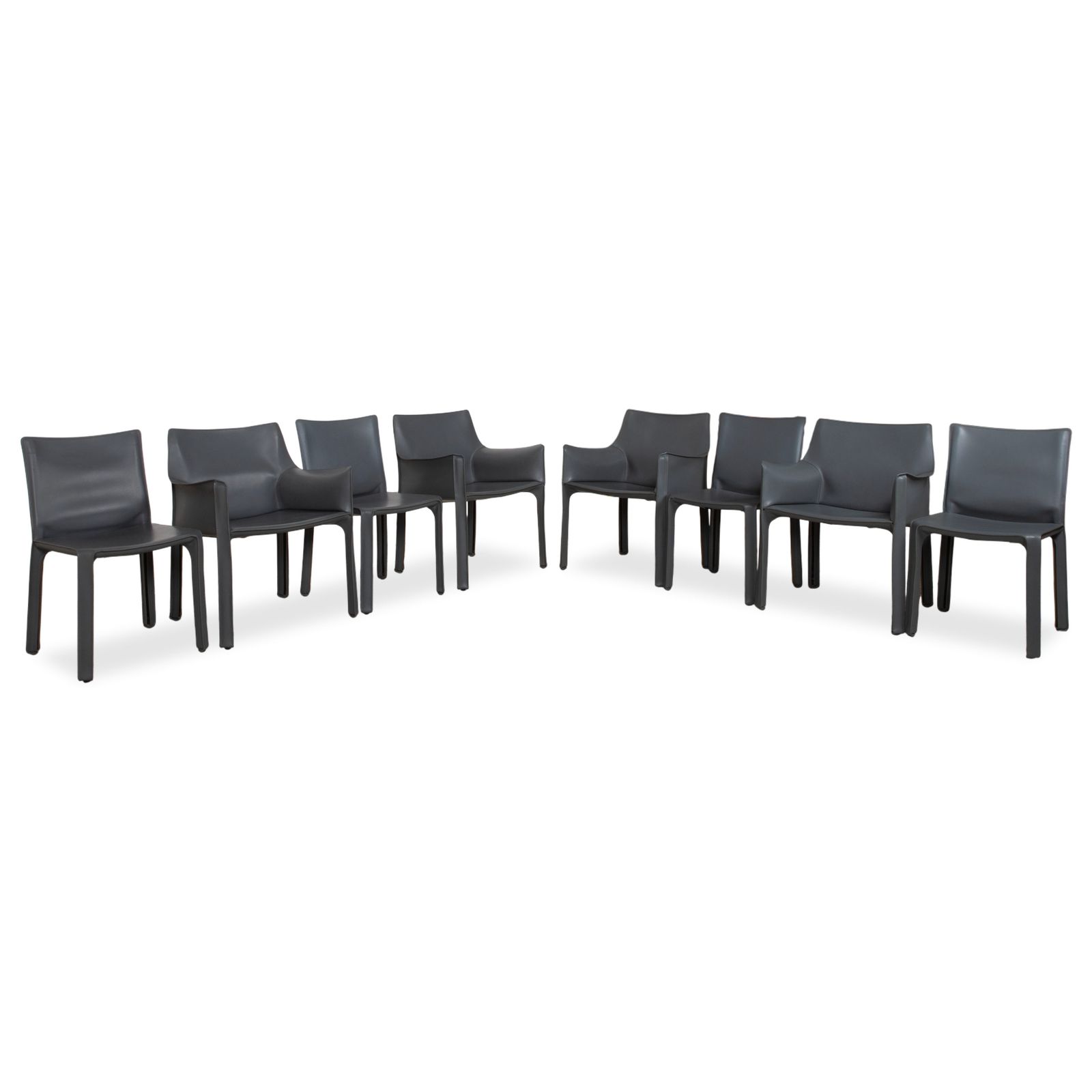 Lot de 8 chaises Cassina Cab 413/412 en cuir gris, Mario Bellini, cuir pleine fleur