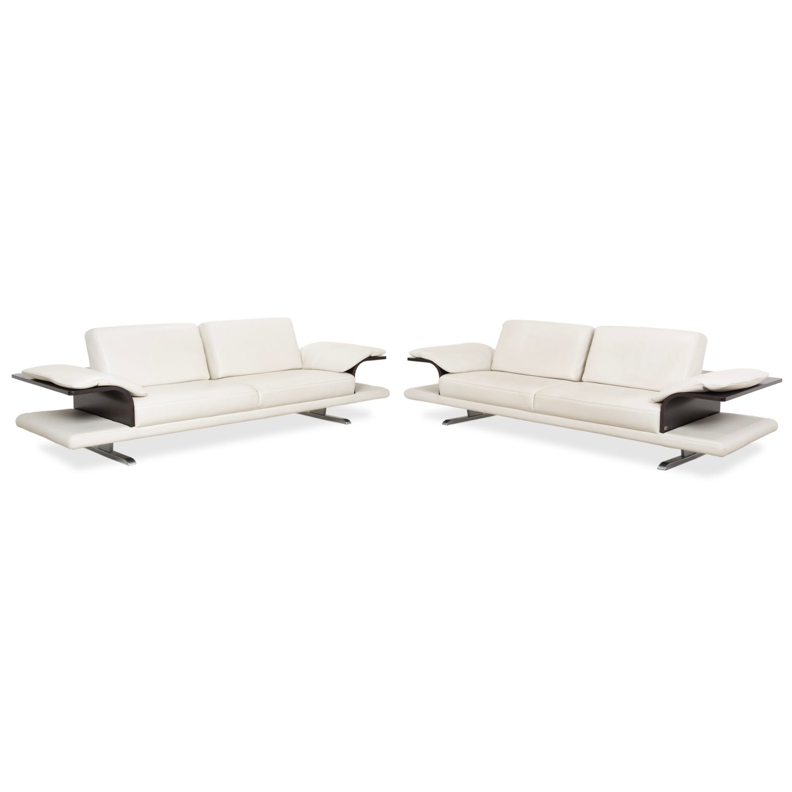 Himolla Leather 2x Three Seater Cream White Wood Sofa