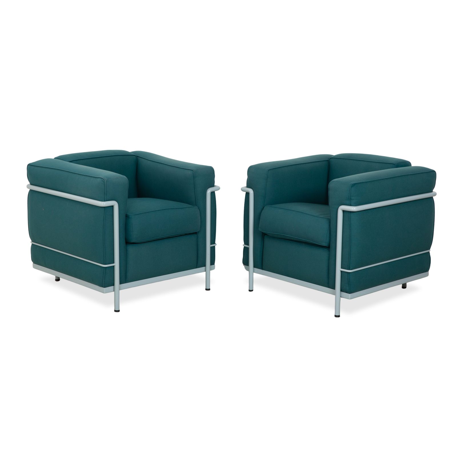 Fauteuil Cassina Le Corbusier LC 2 en tissu bleu pétrole, Bauhaus