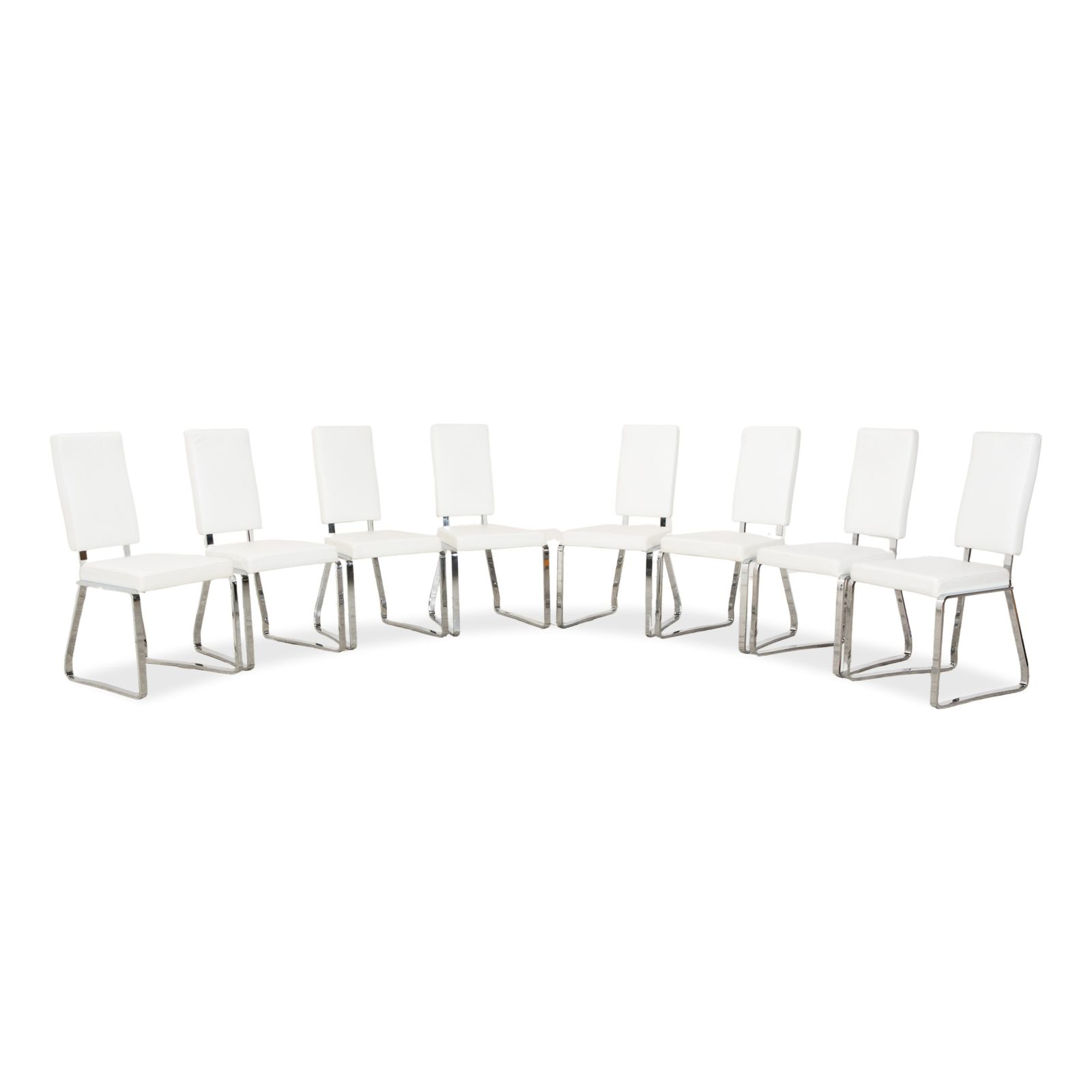 Bacher Glass Leather Dining Table 8 Piece Set Silver Chrome White Cream photo 5968.0