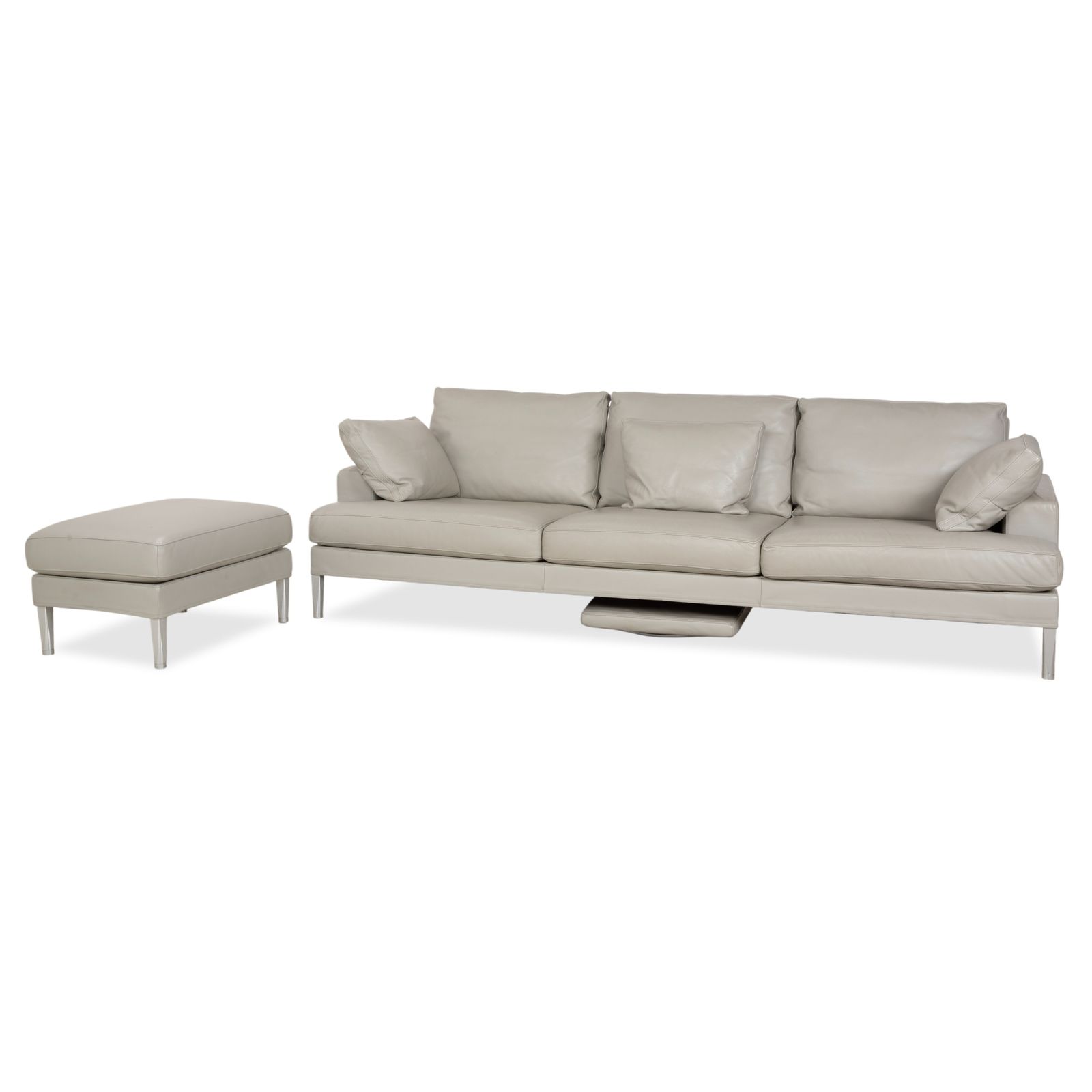 Fsm Clarus Leather Three Seater Ottoman Grey Pebble Couch Manual Function
