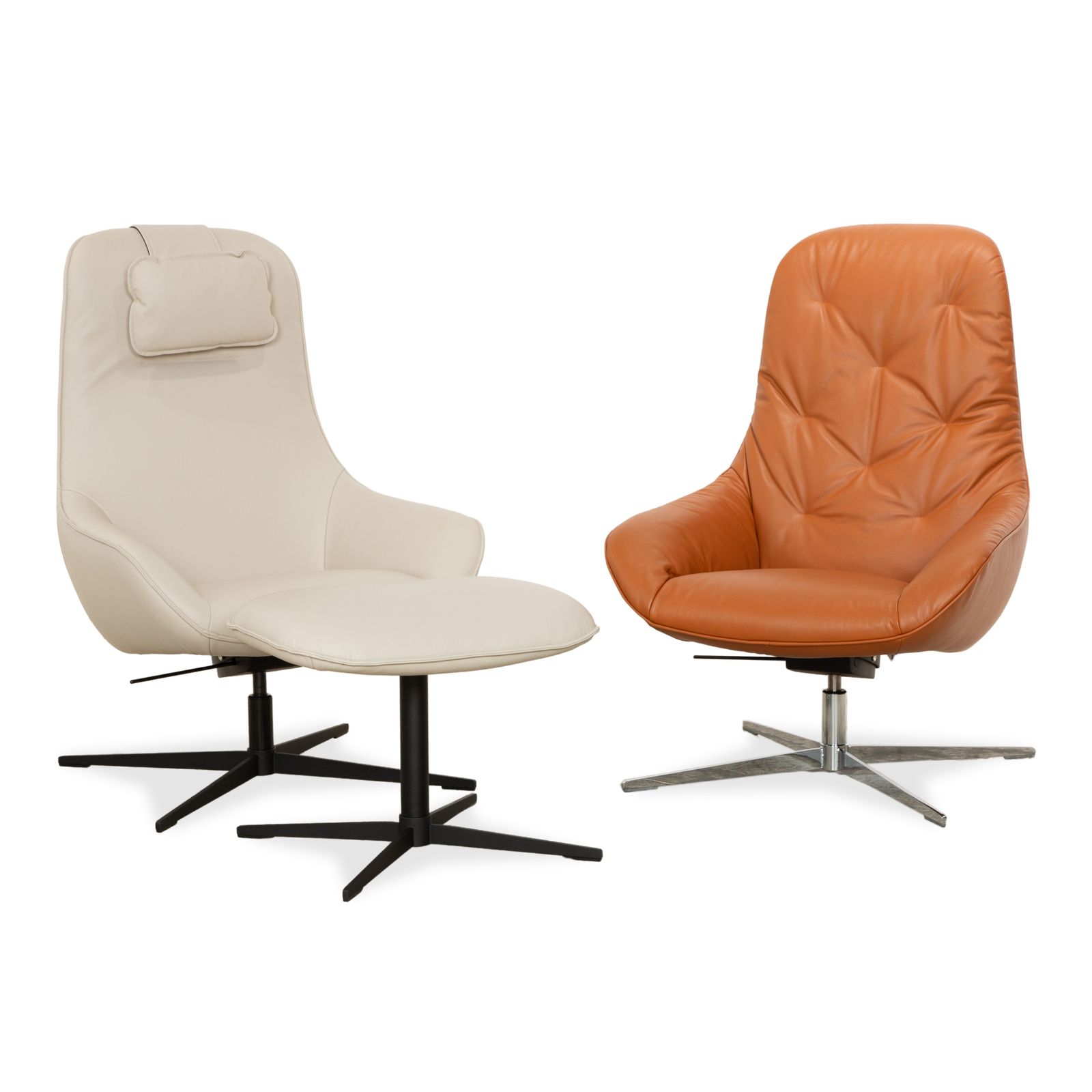 Rolf Benz Meg Leather Armchair Set Sienna Brown Beige Manual Function
