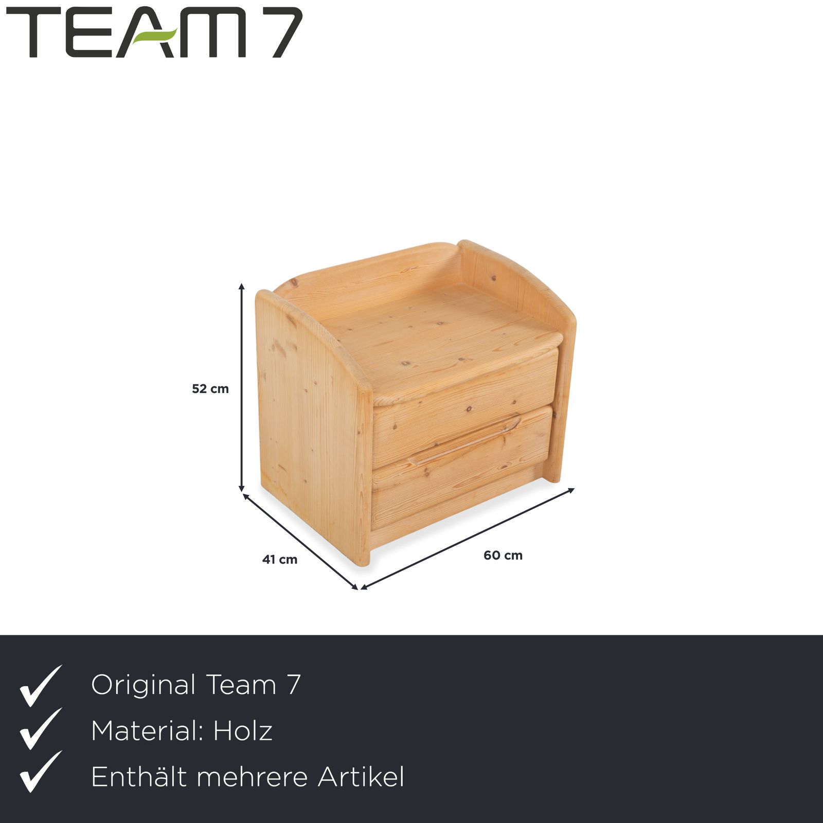 Lit en bois Team7 avec 2 tables de chevet, brun, 180 x 200 cm, fonction manuelle photo for sale
