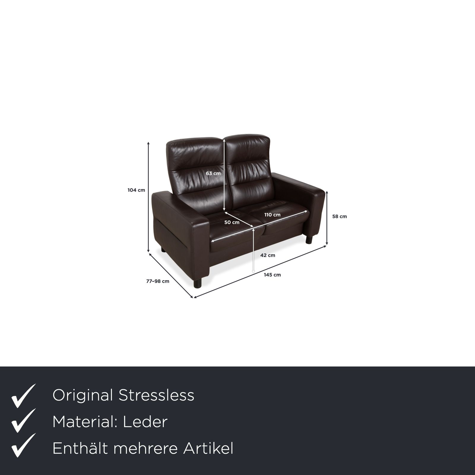 Stressless Wave Leren Driezitter Bruin Espresso Handmatige Functie Bank photo furniture