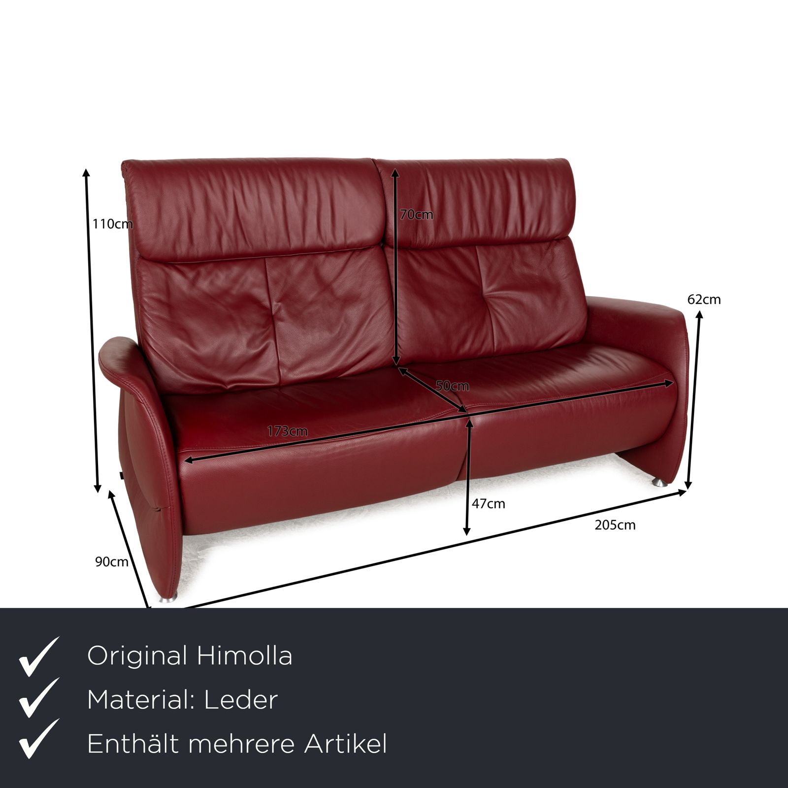 Ensemble de canapés Himolla Cumuly en cuir rouge foncé, trois places photo furniture