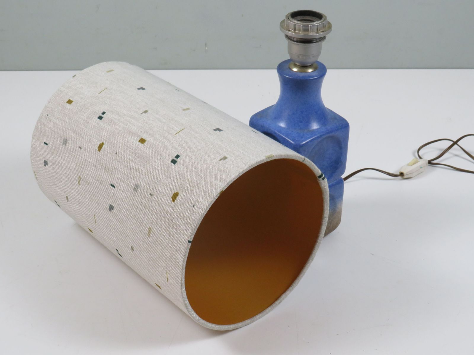 Italian Ceramic Table Lamp With Custom Made De Ploeg Lampshade photo vinterior