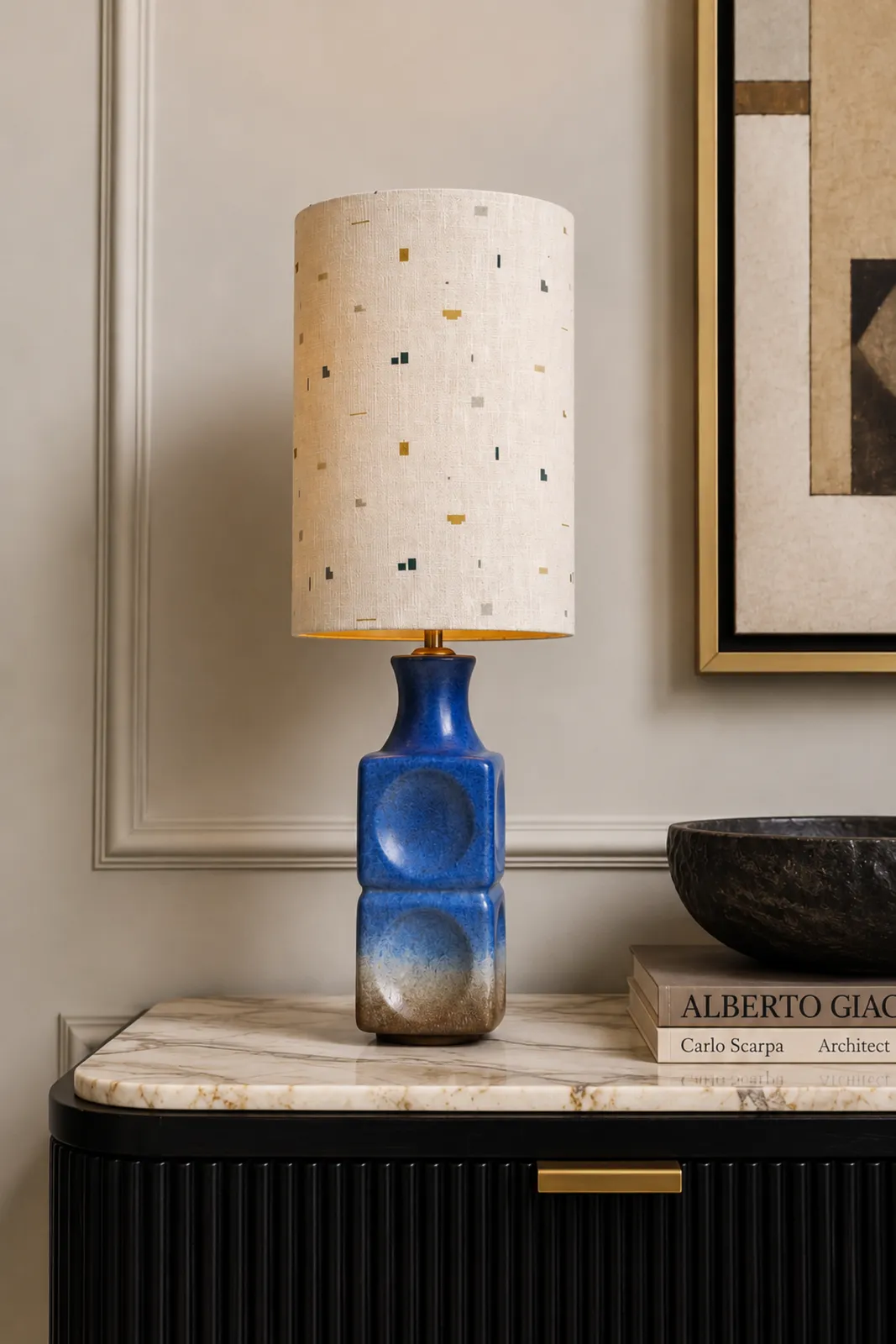Italian Ceramic Table Lamp With Custom Made De Ploeg Lampshade photo furniture